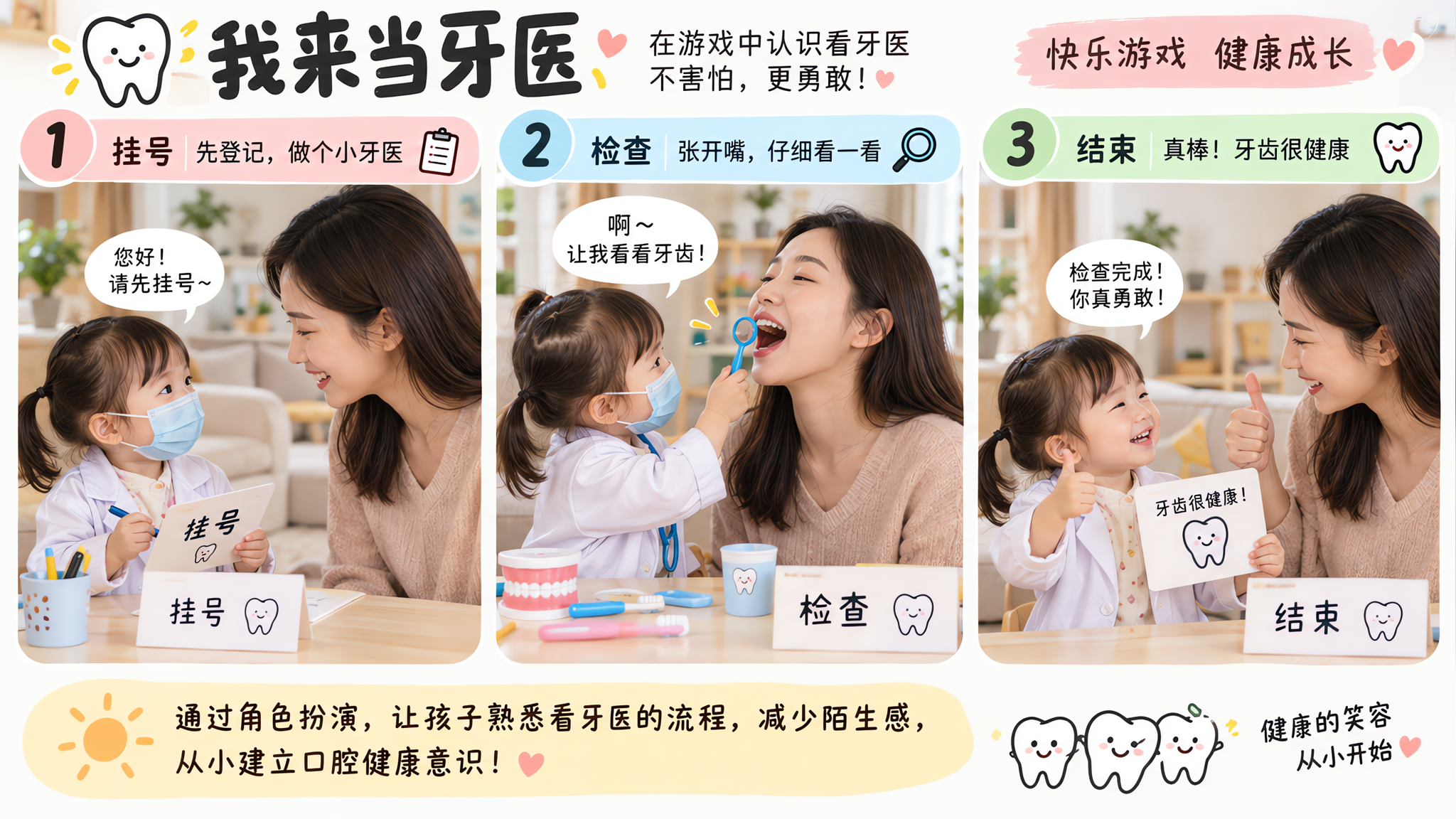 刷牙别再吓孩子了：牙医游戏3幕练会“张嘴啊”