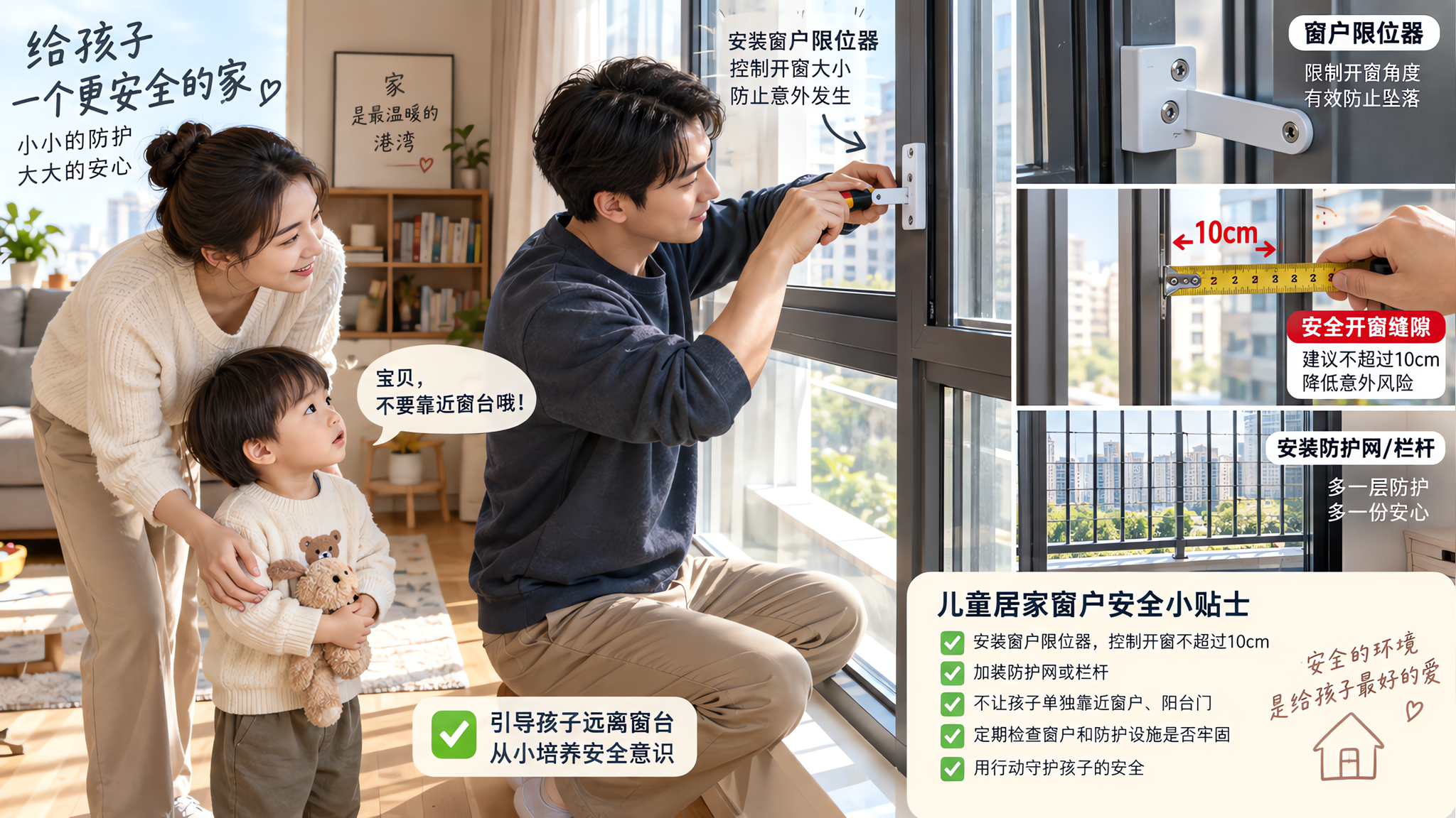 孩子开始爬窗台了：用5层物理防护替代盯防