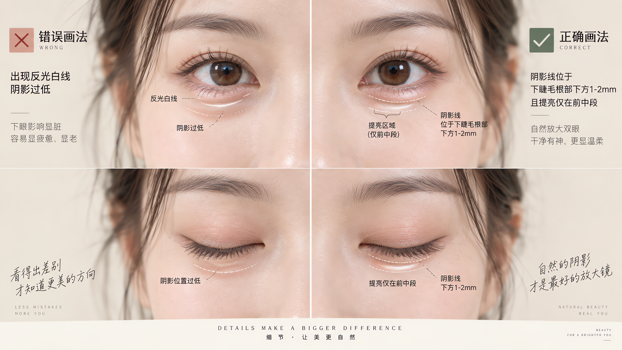伪素颜卧蚕总像眼袋？阴影线画对就赢一半