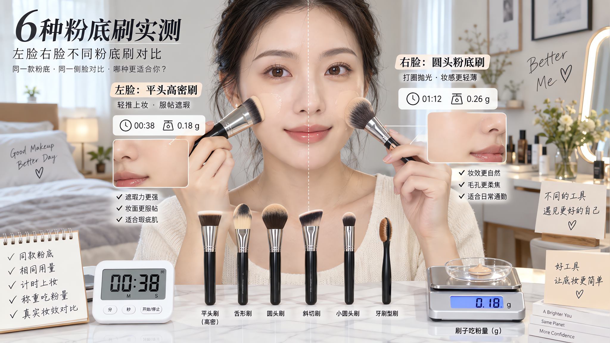 早八底妆总刷痕？6种粉底刷刷型一文选对