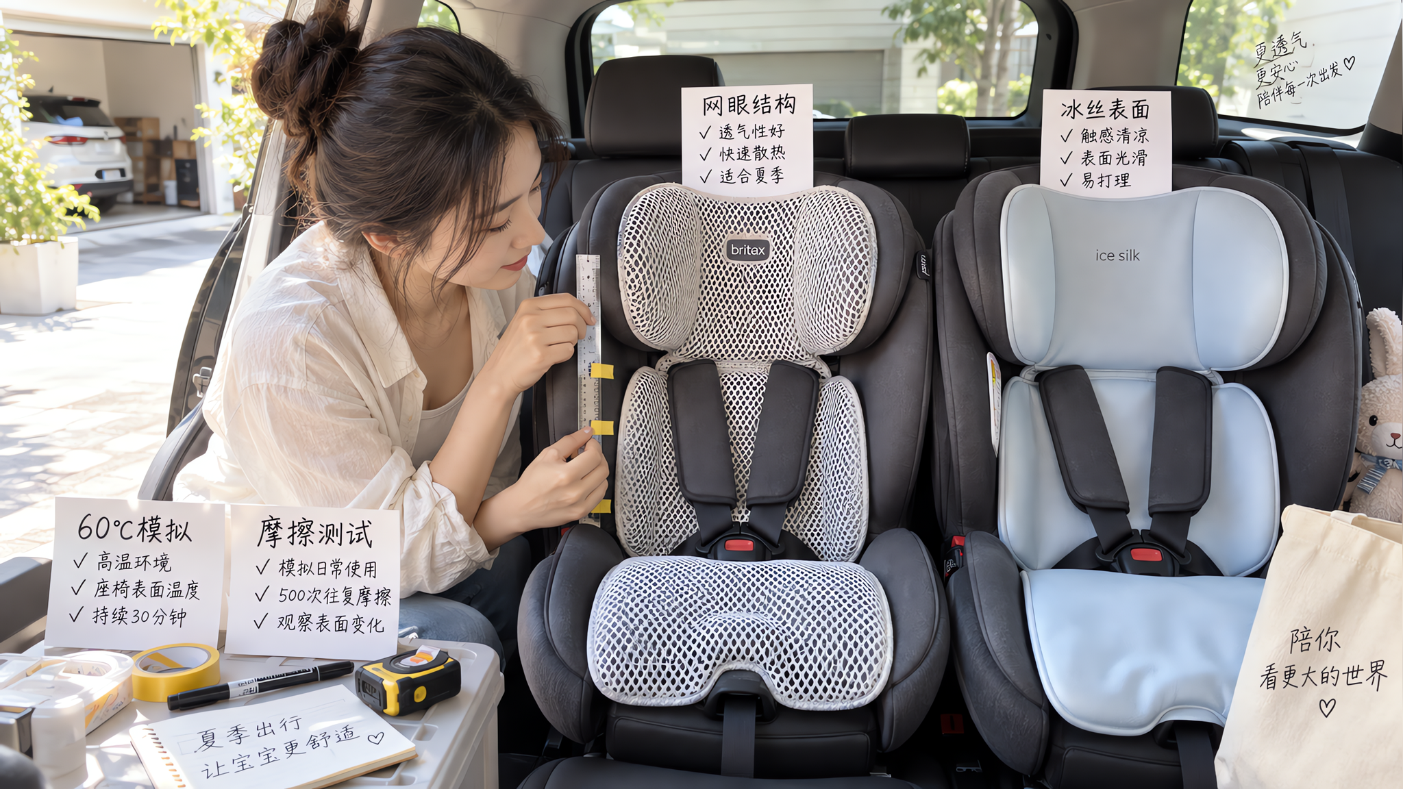 夏天给安全座椅加凉感垫，先过4关：透气、滑移、阻燃、迁移