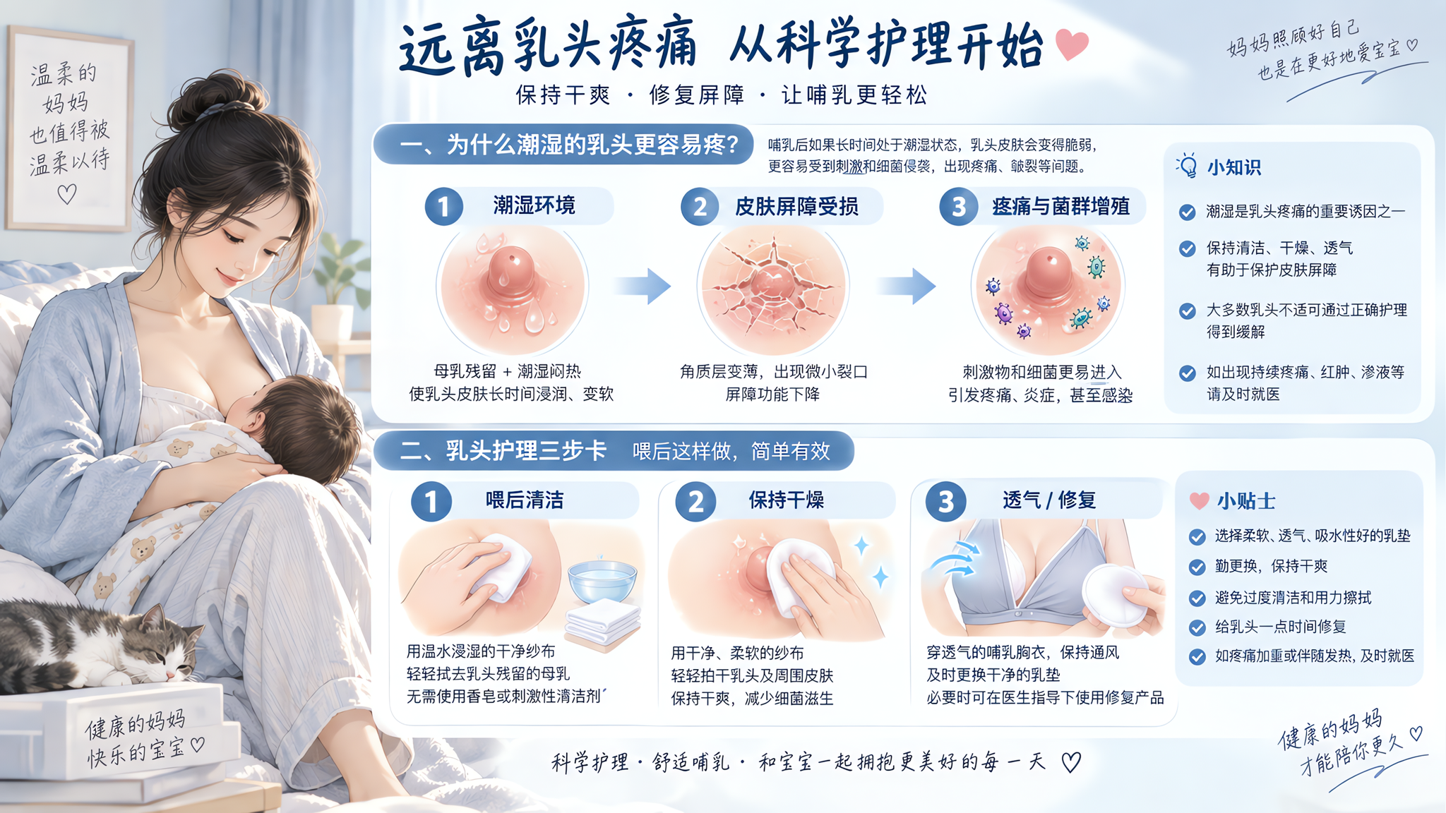 乳头破了别硬扛：喂后清洁干燥透气三步更止痛