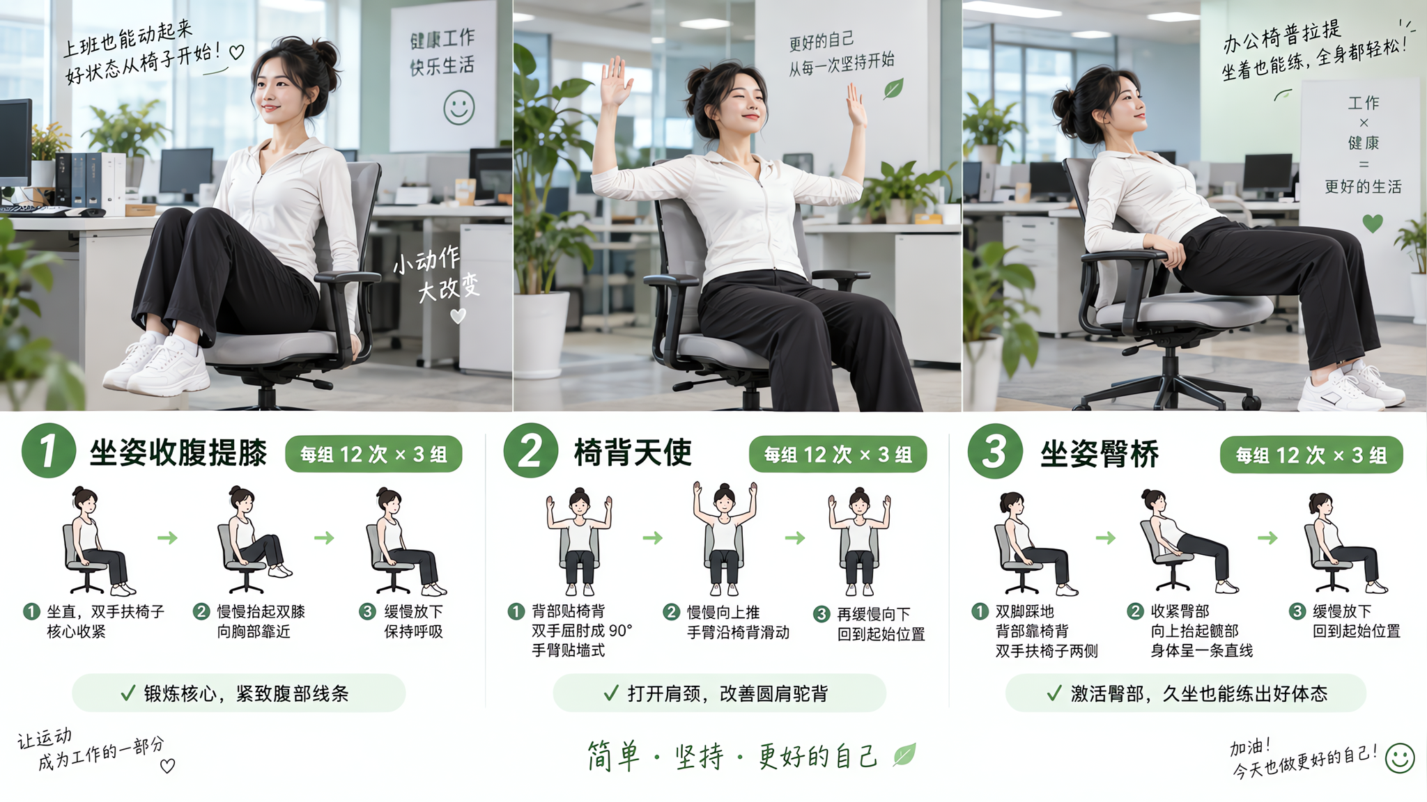 久坐小腹越来越凸？每小时3分钟坐着练回平坦感