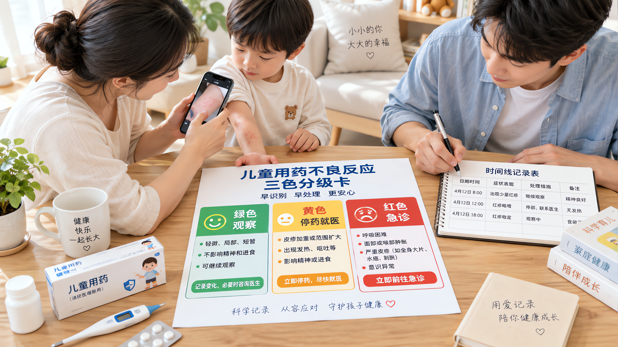 孩子吃药后起疹或吐了：一张三色卡判断要不要停药