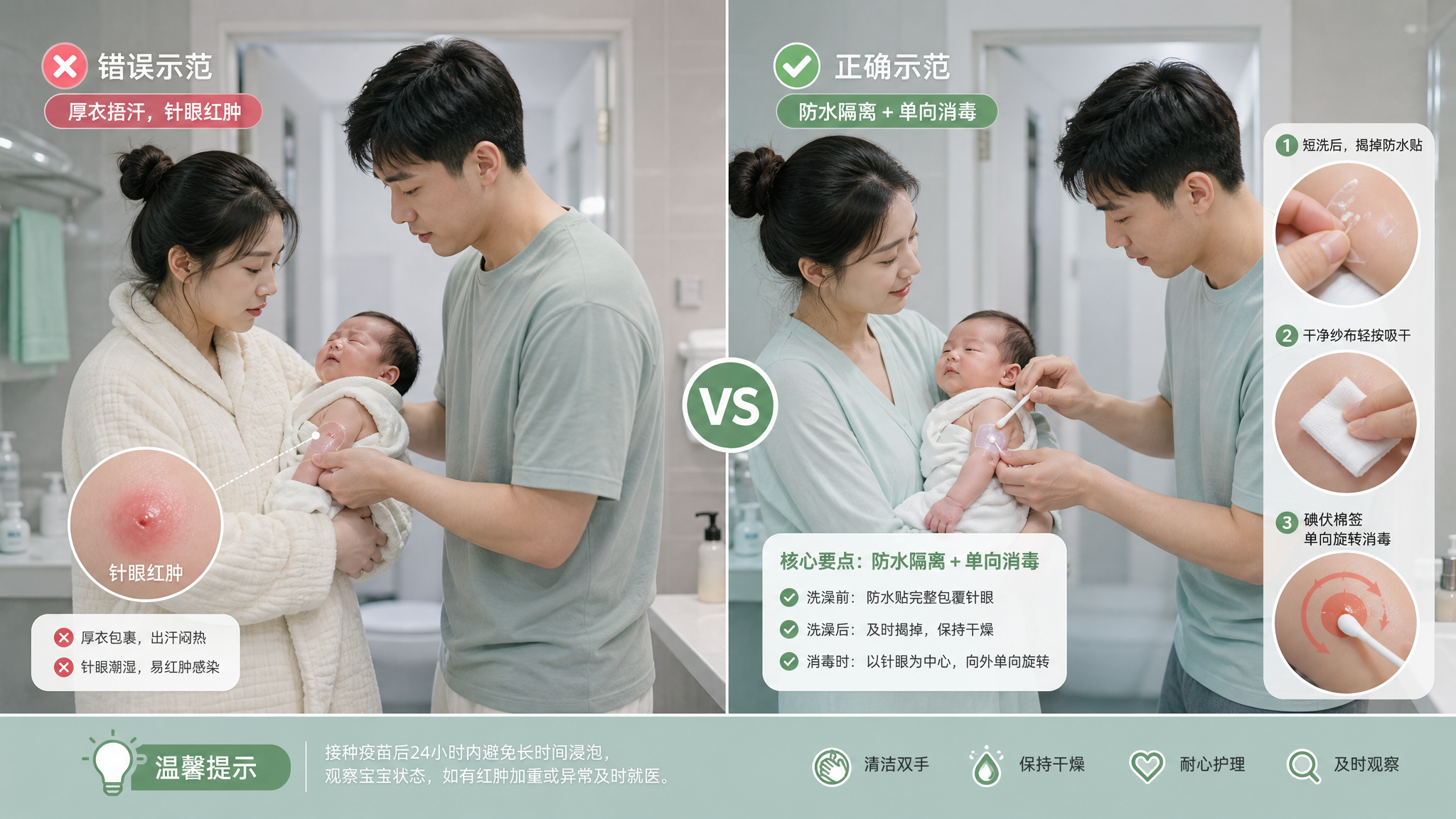打完疫苗别再捂汗：针眼防水洗澡+碘伏消毒SOP