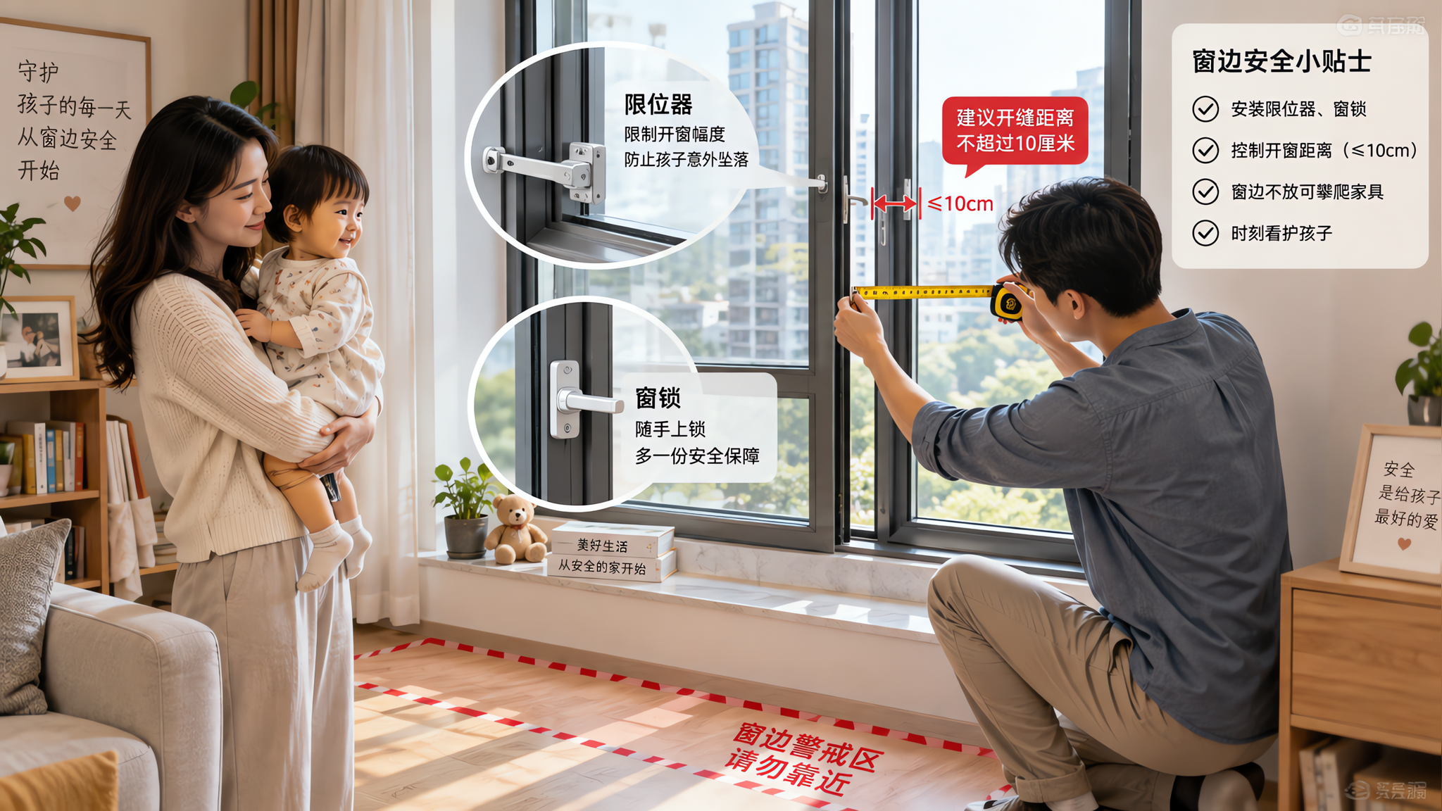 孩子开始爬窗台了：用5层物理防御替代“盯每秒”
