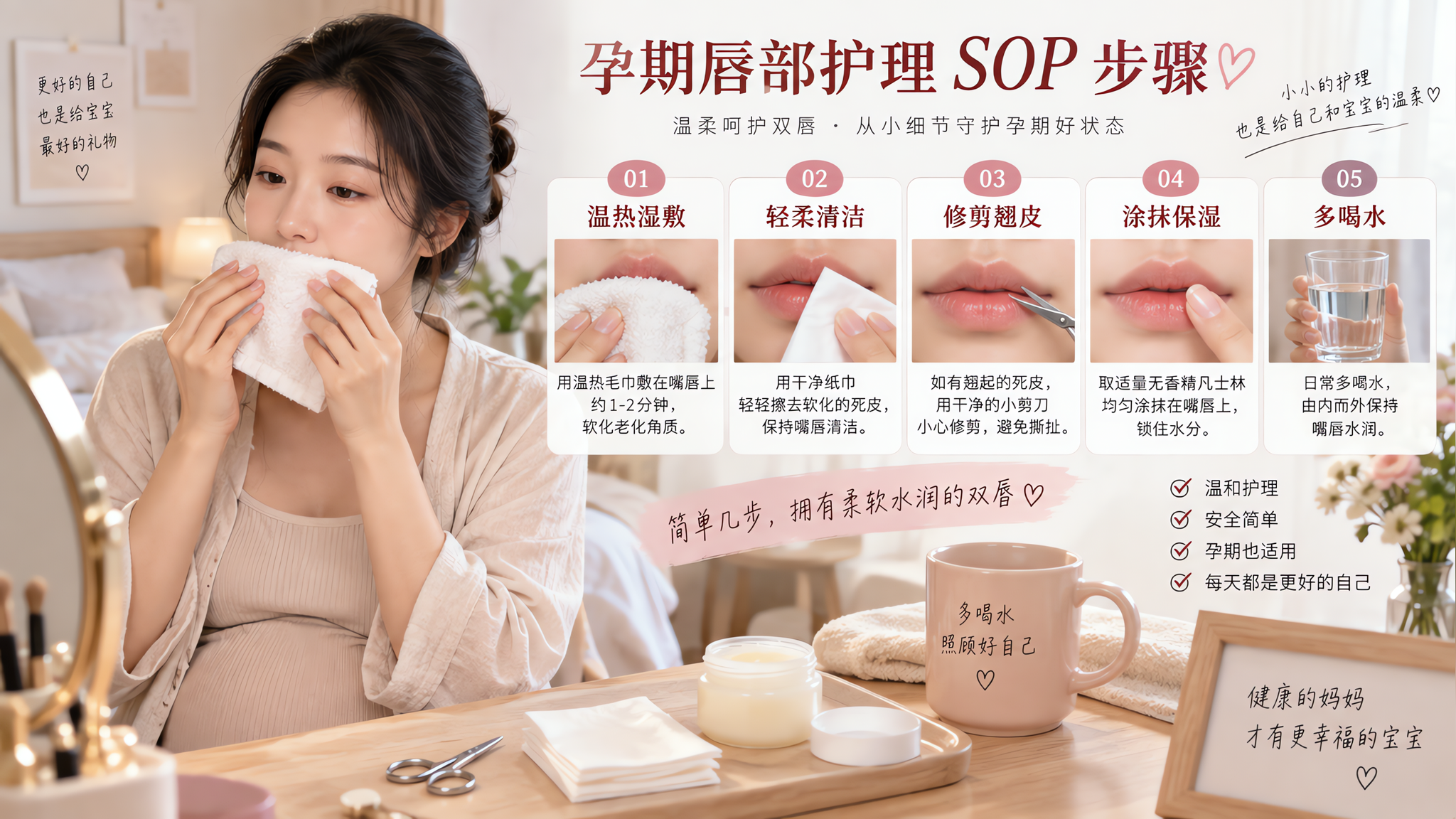 孕期嘴唇干裂到疼：别舔别撕，照这套护理流程做