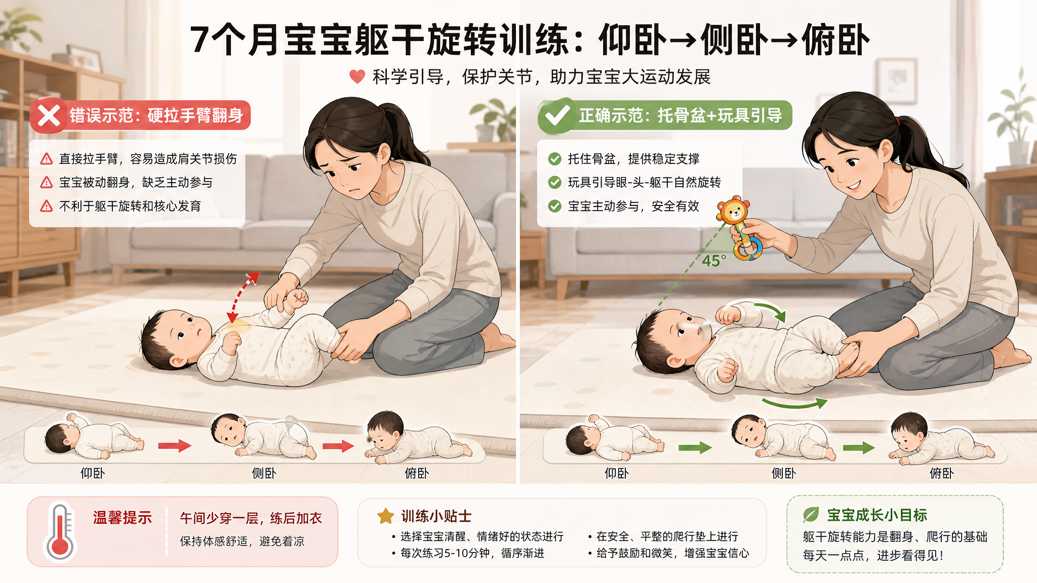 宝宝翻身卡住别硬拉 15分钟练出躯干旋转
