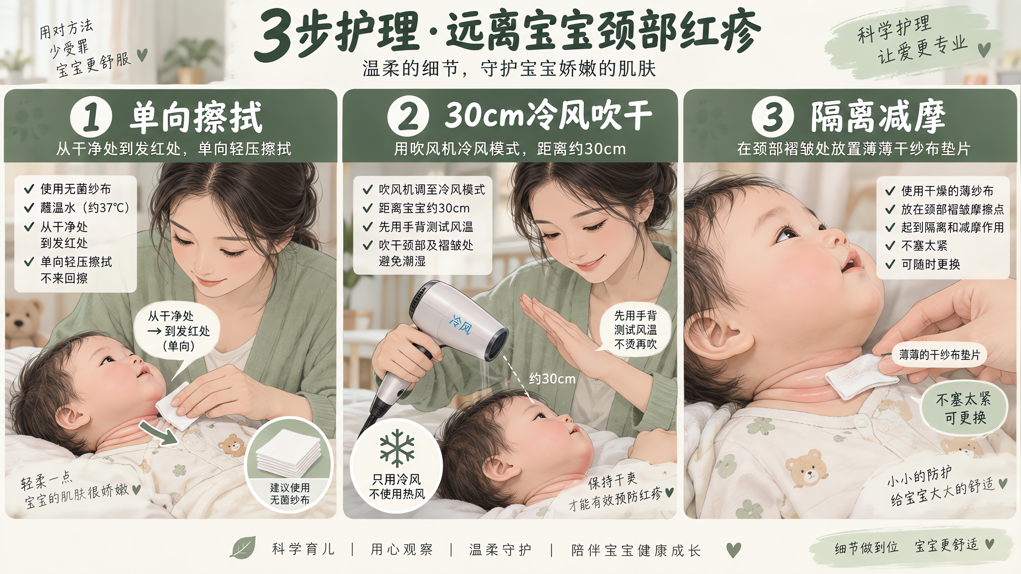 脖子褶皱酸臭发红？先别急洗澡，照做3步应急复位