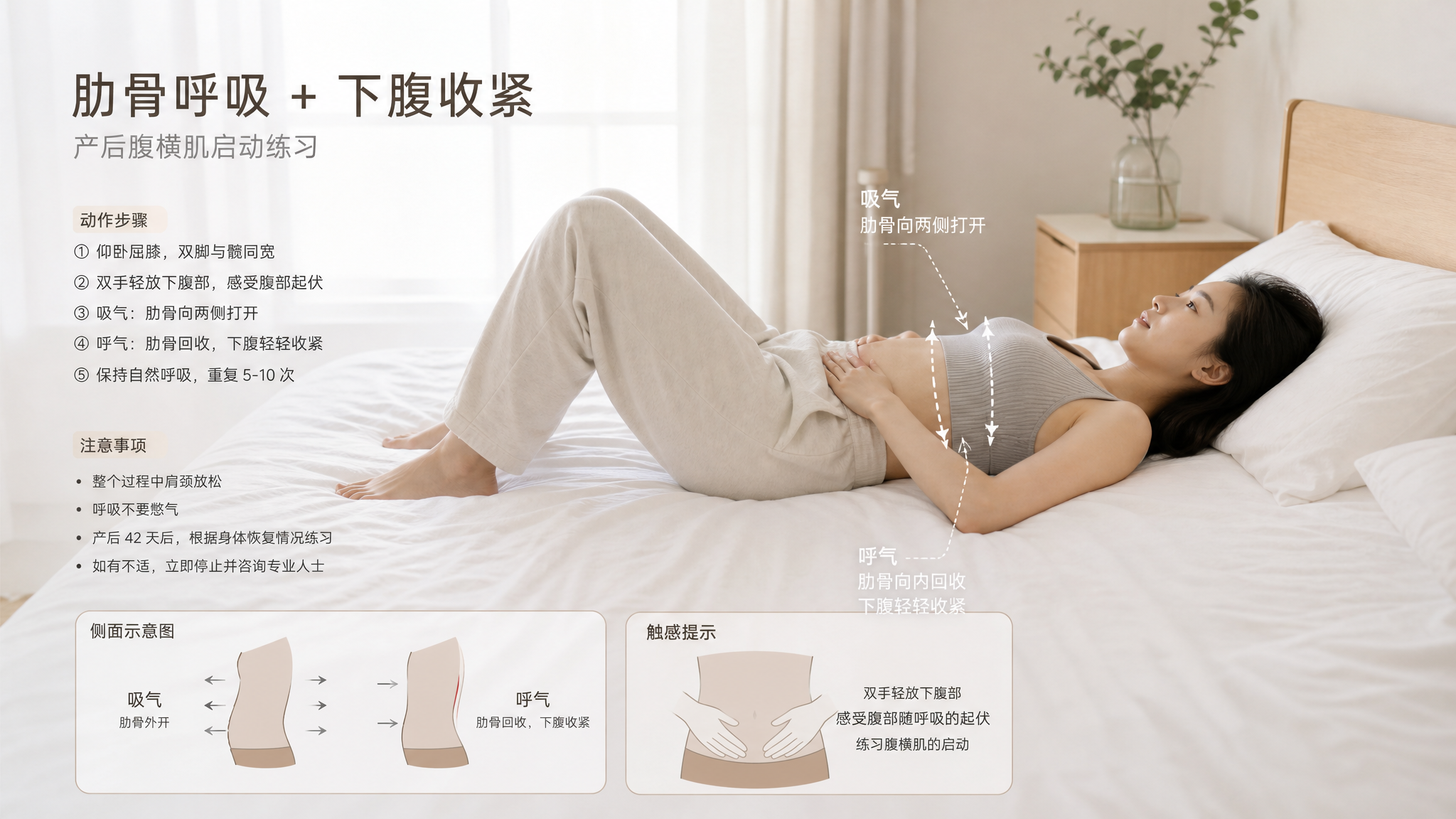 产后肚子松软别卷腹：床上10分钟唤醒腹横肌