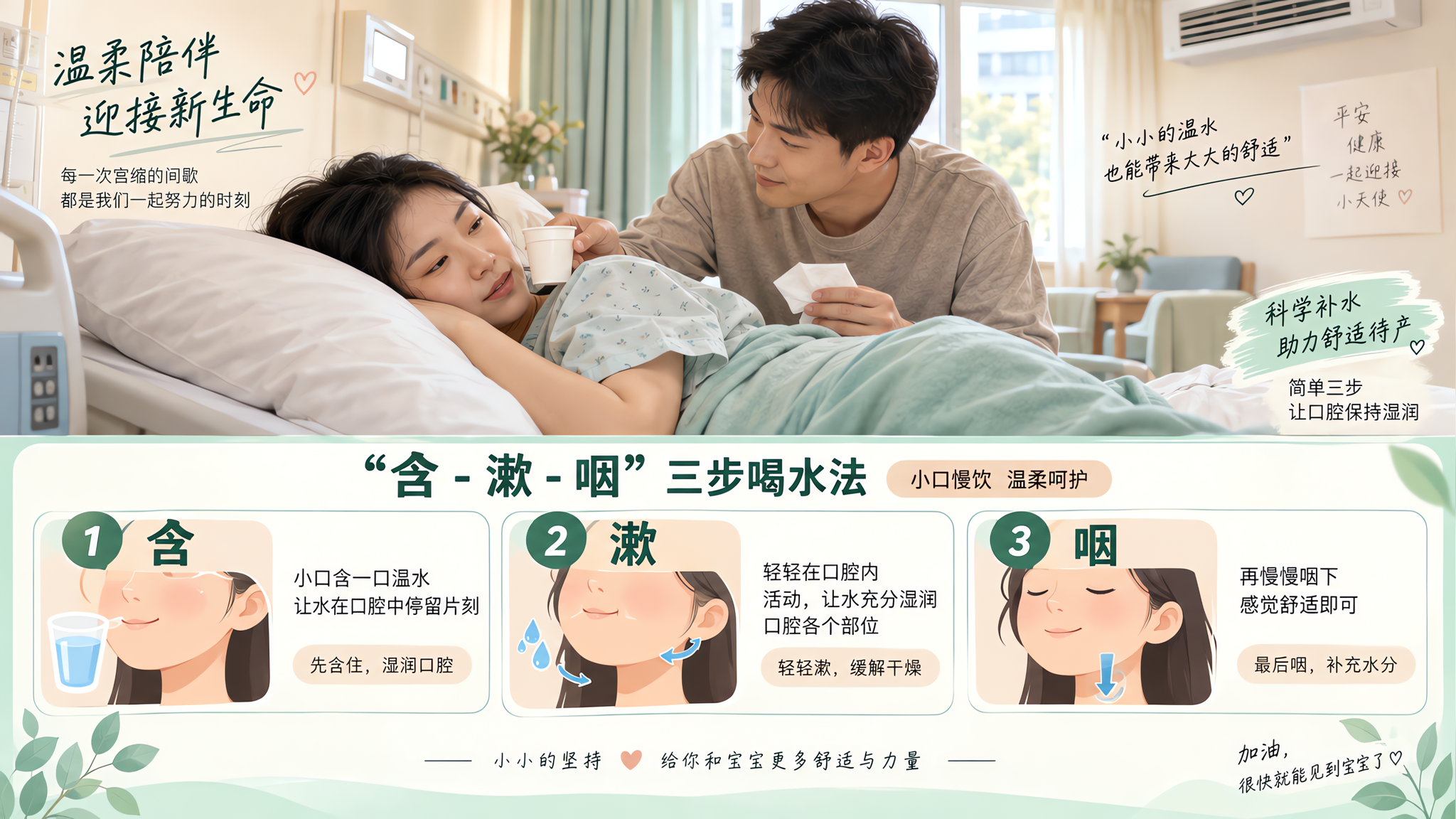 待产口干又反胃？用“含-漱-咽”稳住补水补能
