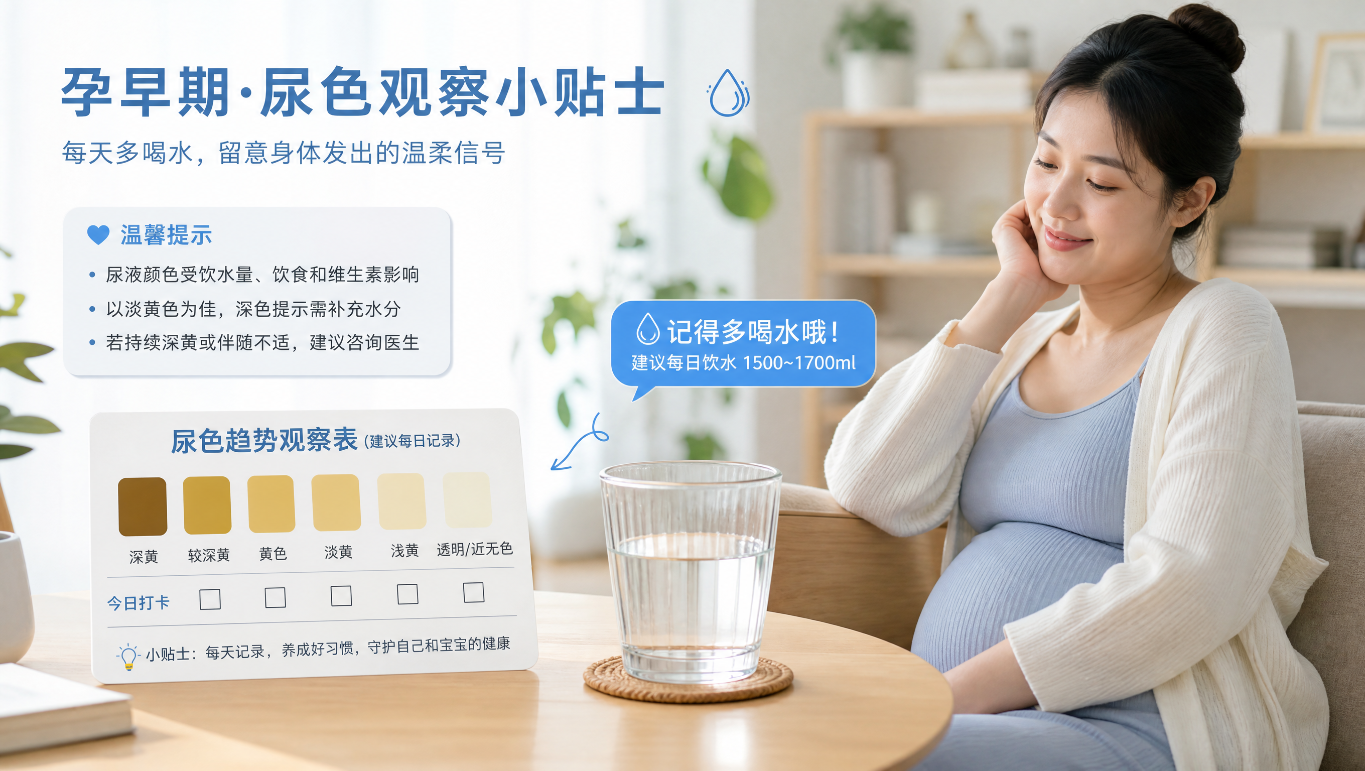 孕早期尿黄别急着猛灌水：3个观察点+分段补水节奏
