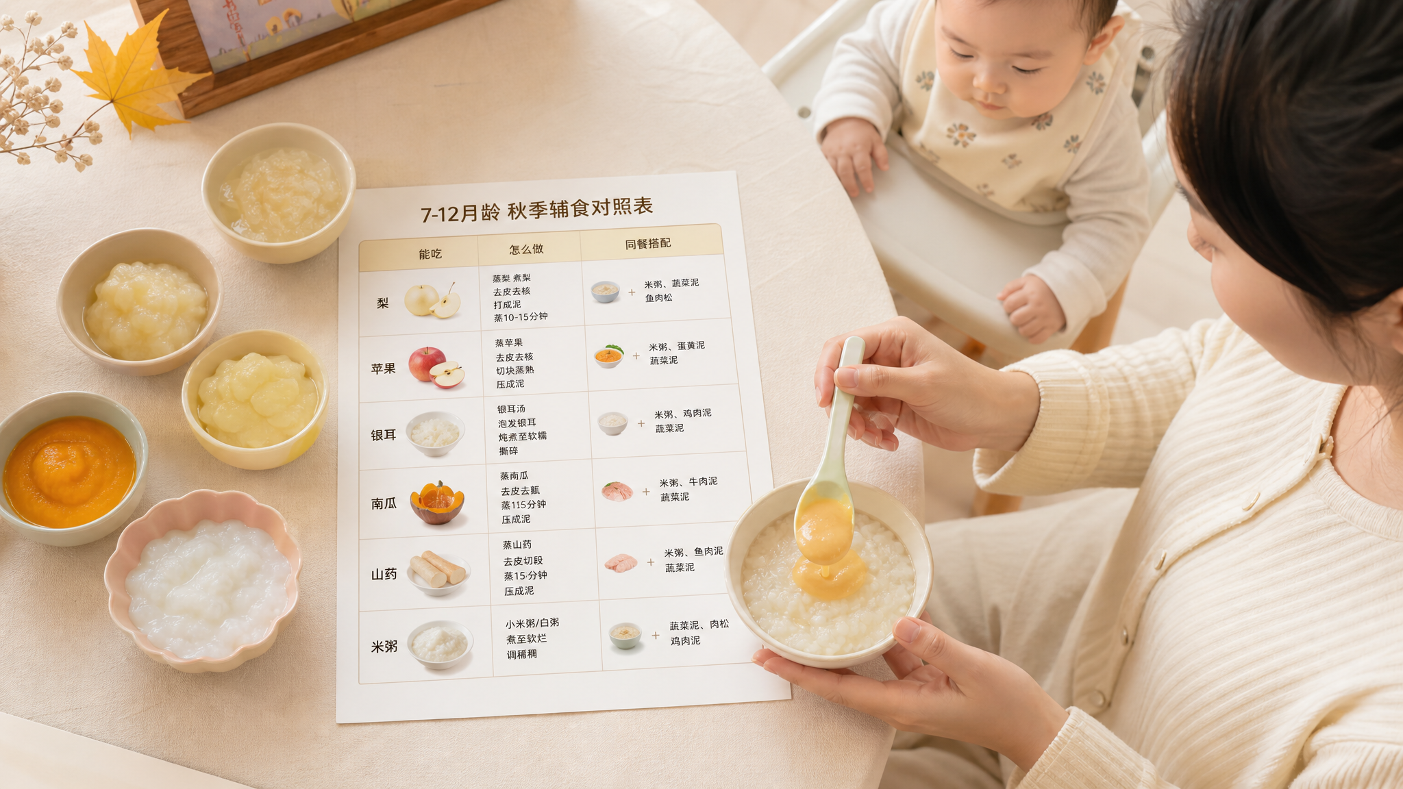 7-12个月秋季润燥别跟风：一张表教你吃对形态和搭配