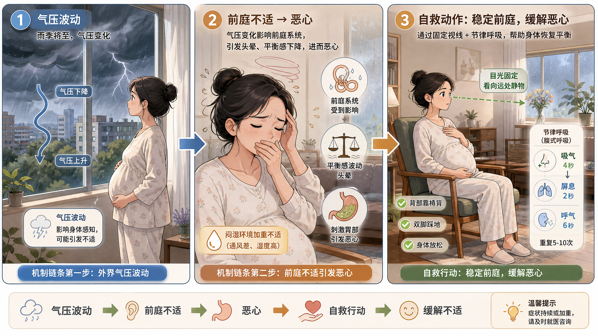 一到雷雨台风前就恶心头晕？孕早期这样稳住更舒服