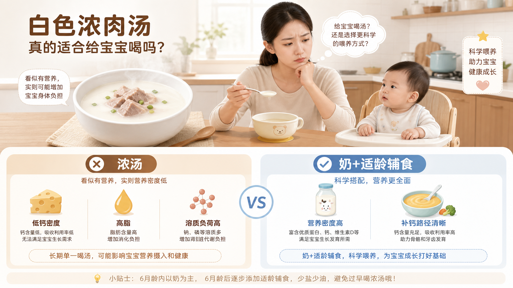 婴儿别靠浓汤补钙：高负担低收益的真相