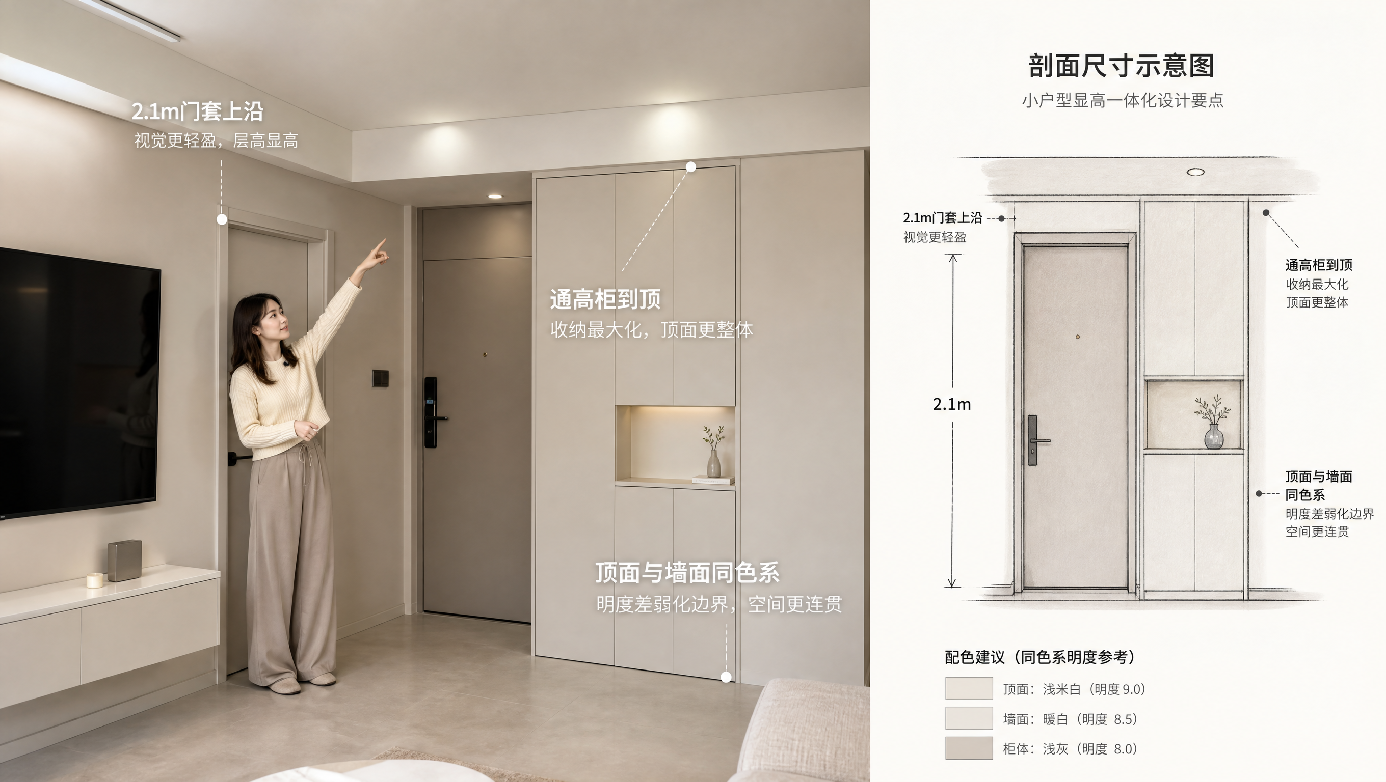 层高2.6m别吊顶：用竖向三连显高又清爽