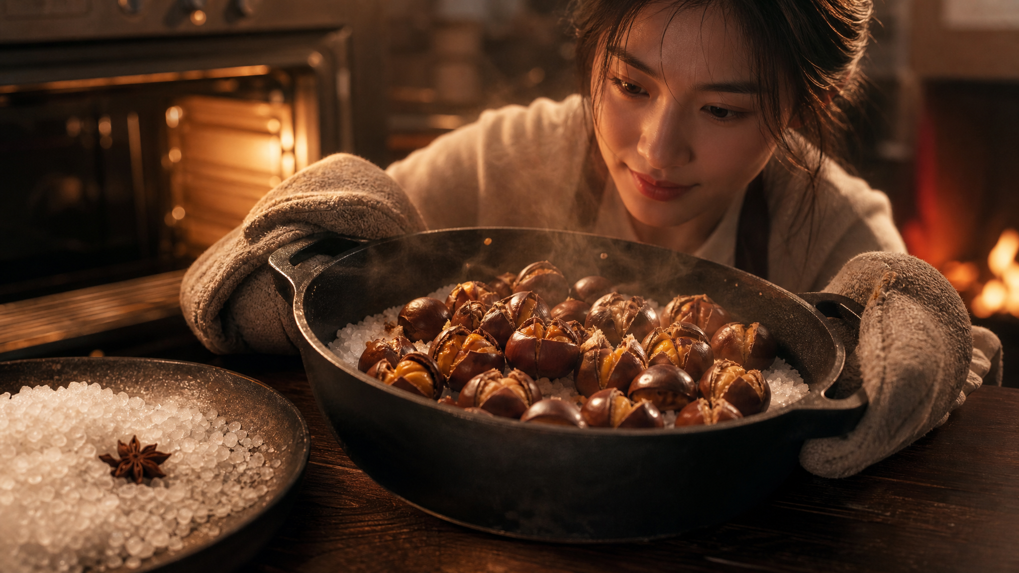 板栗别再水煮糖炒了：盐焗脆壳糯心，一锅两吃还不腻