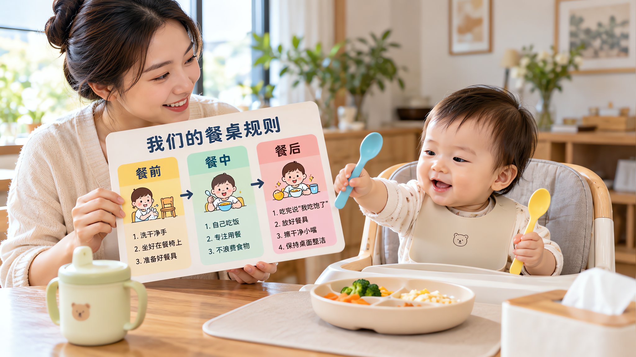 10-12个月吃饭对抗别硬喂 3条规则立住餐桌秩序