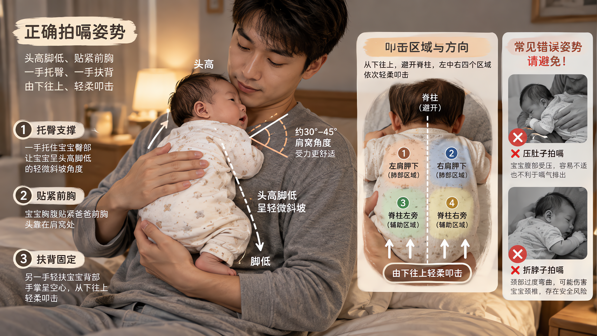 夜奶后总反流？记住肩窝角度和四象限拍嗝