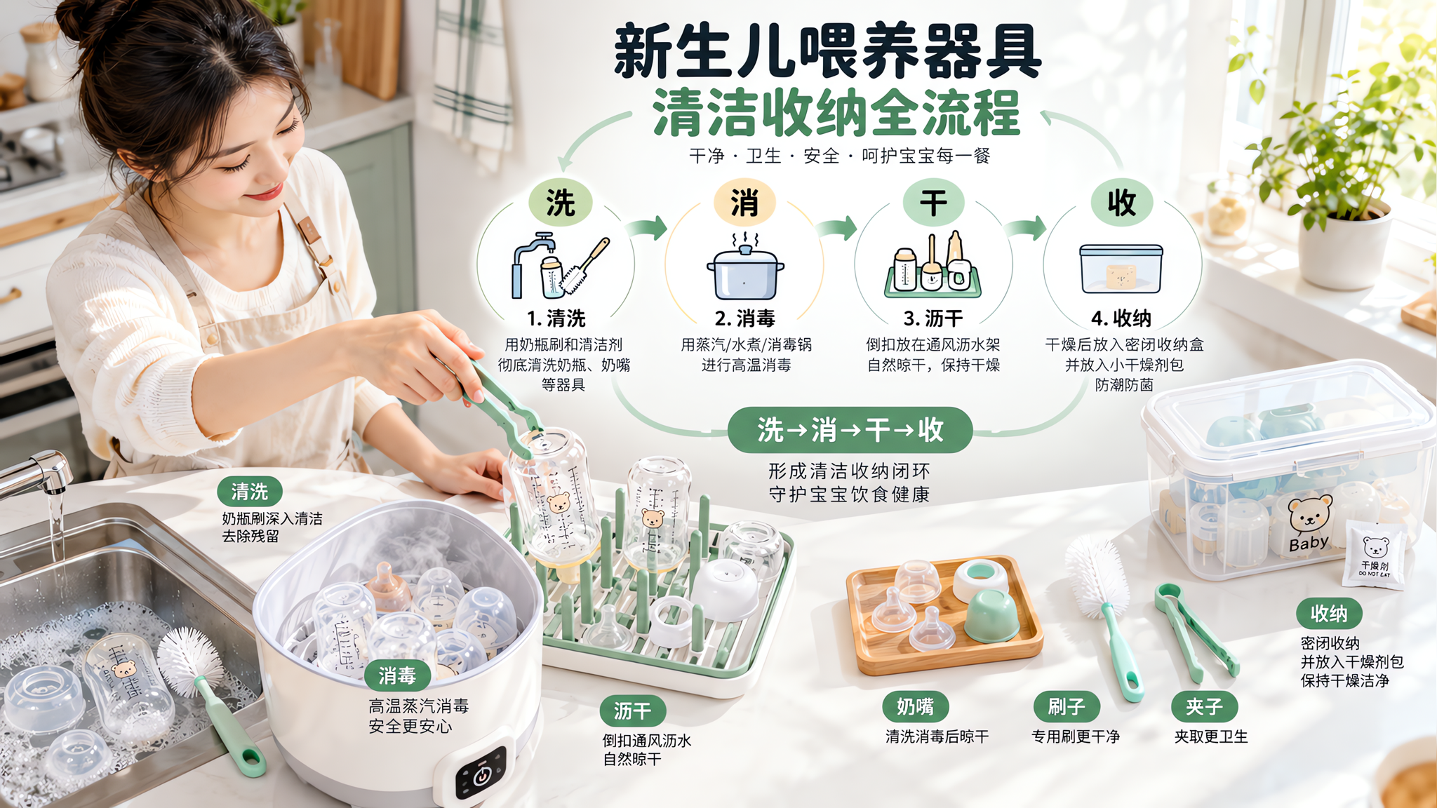 高湿天奶瓶总有潮味？把洗消干收做成闭环