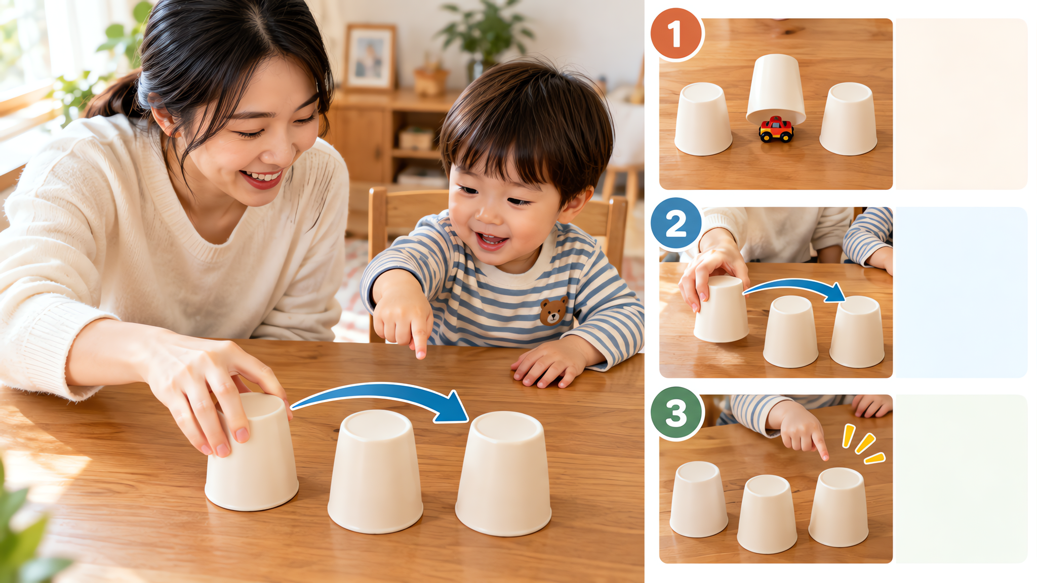 孩子总说找不到？三杯遮蔽游戏练记忆和方位词