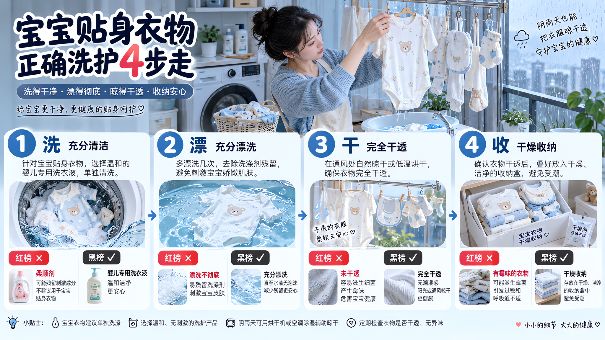 阴雨天宝宝衣服有霉味？先别怪过敏，按这4步处理
