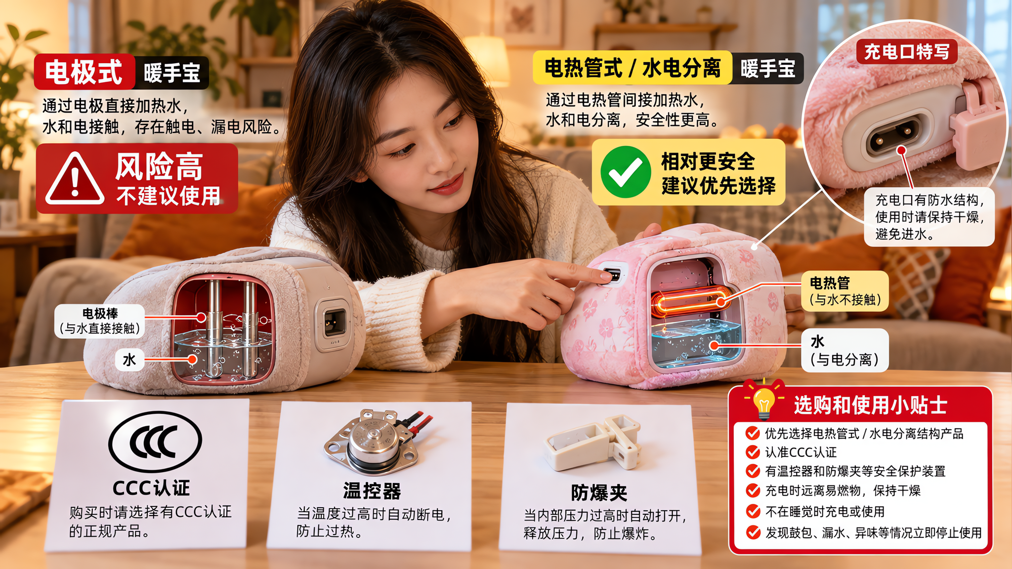 暖手宝会不会炸？先学会3秒分清电极式和电热管式