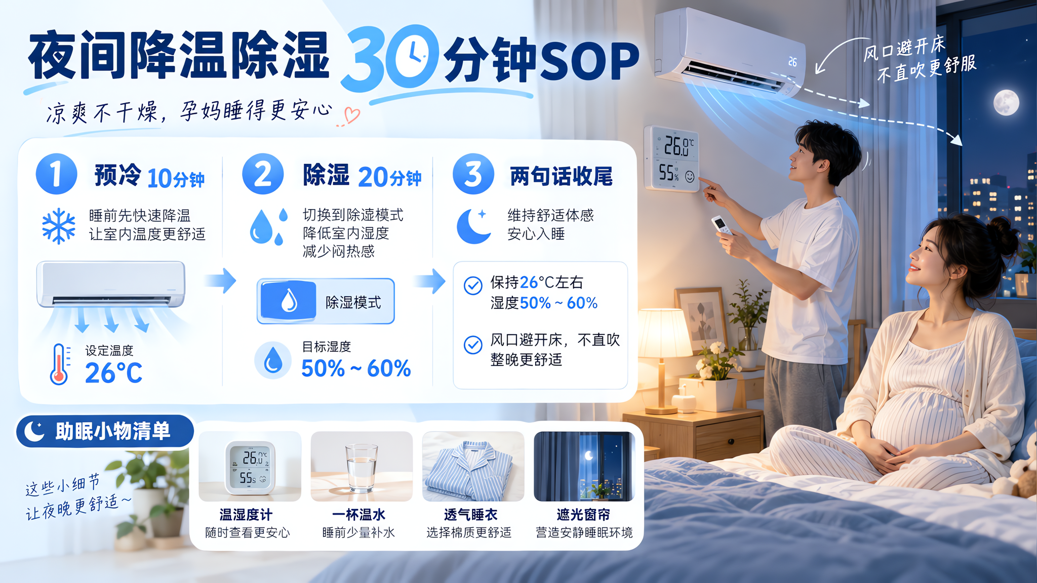 初秋夜里闷醒别硬扛：准爸30分钟降温除湿SOP