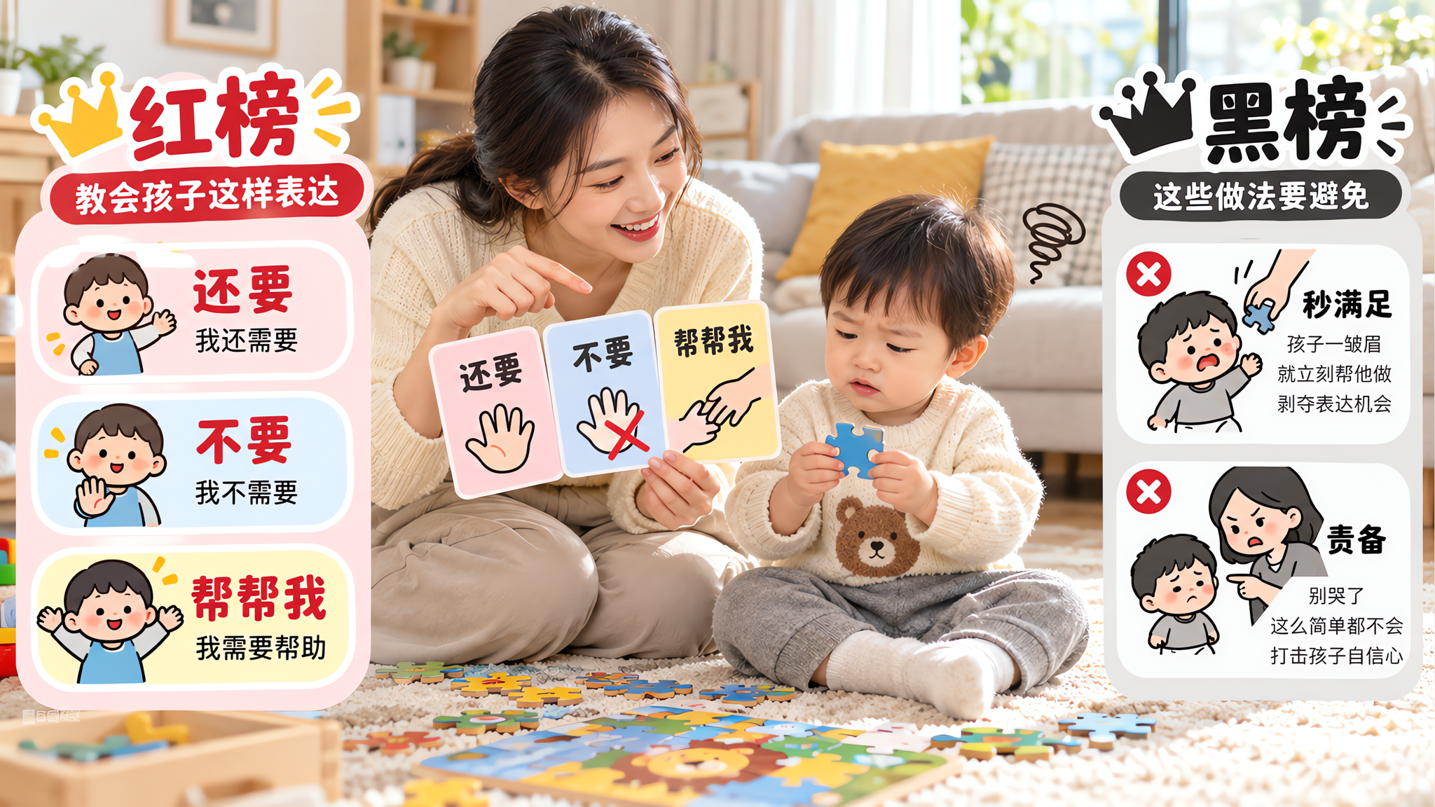 1-2岁娃哭闹别急着满足：用“还要/不要/帮帮我”立刻会表达