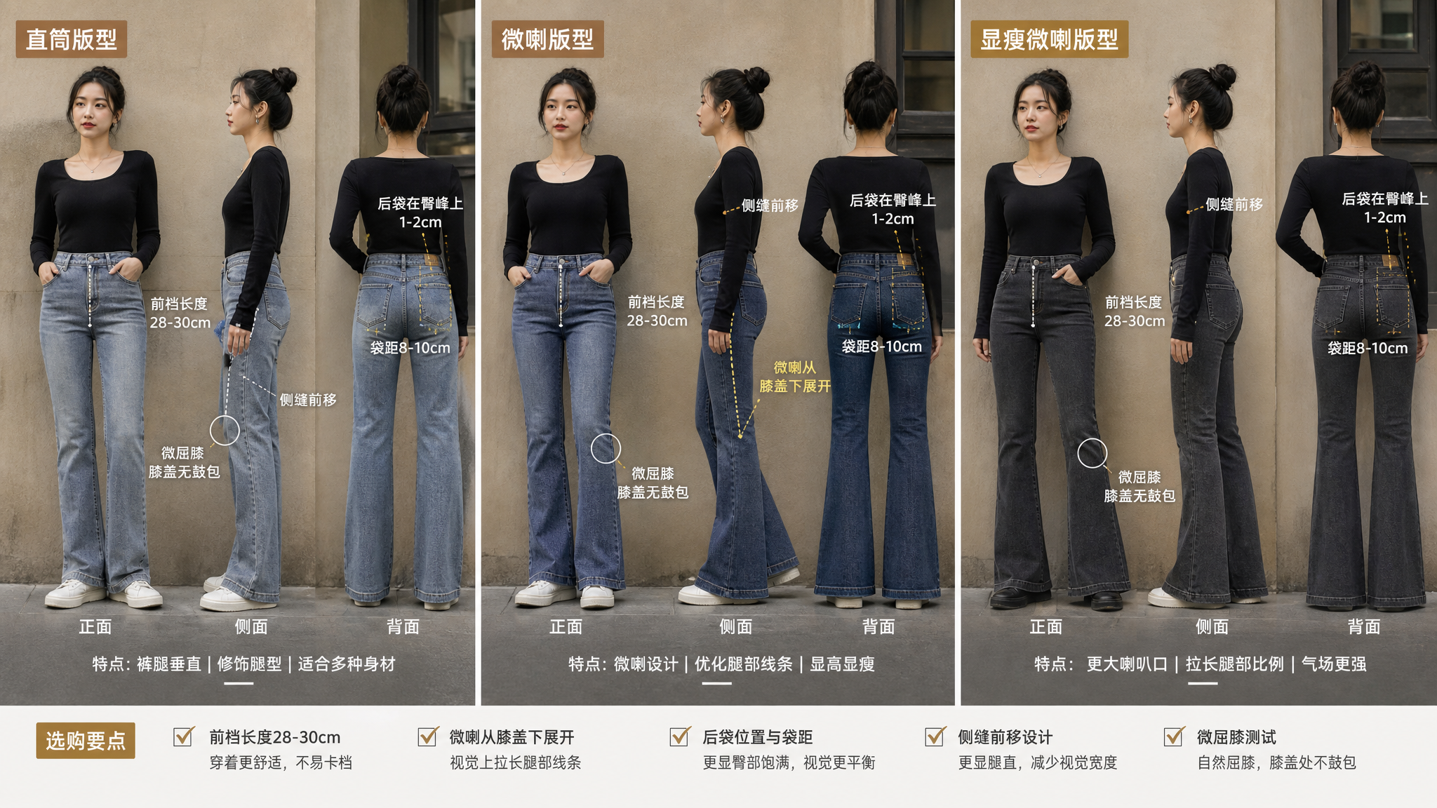 微喇牛仔裤别跟风：裆线+后袋挑对才显瘦