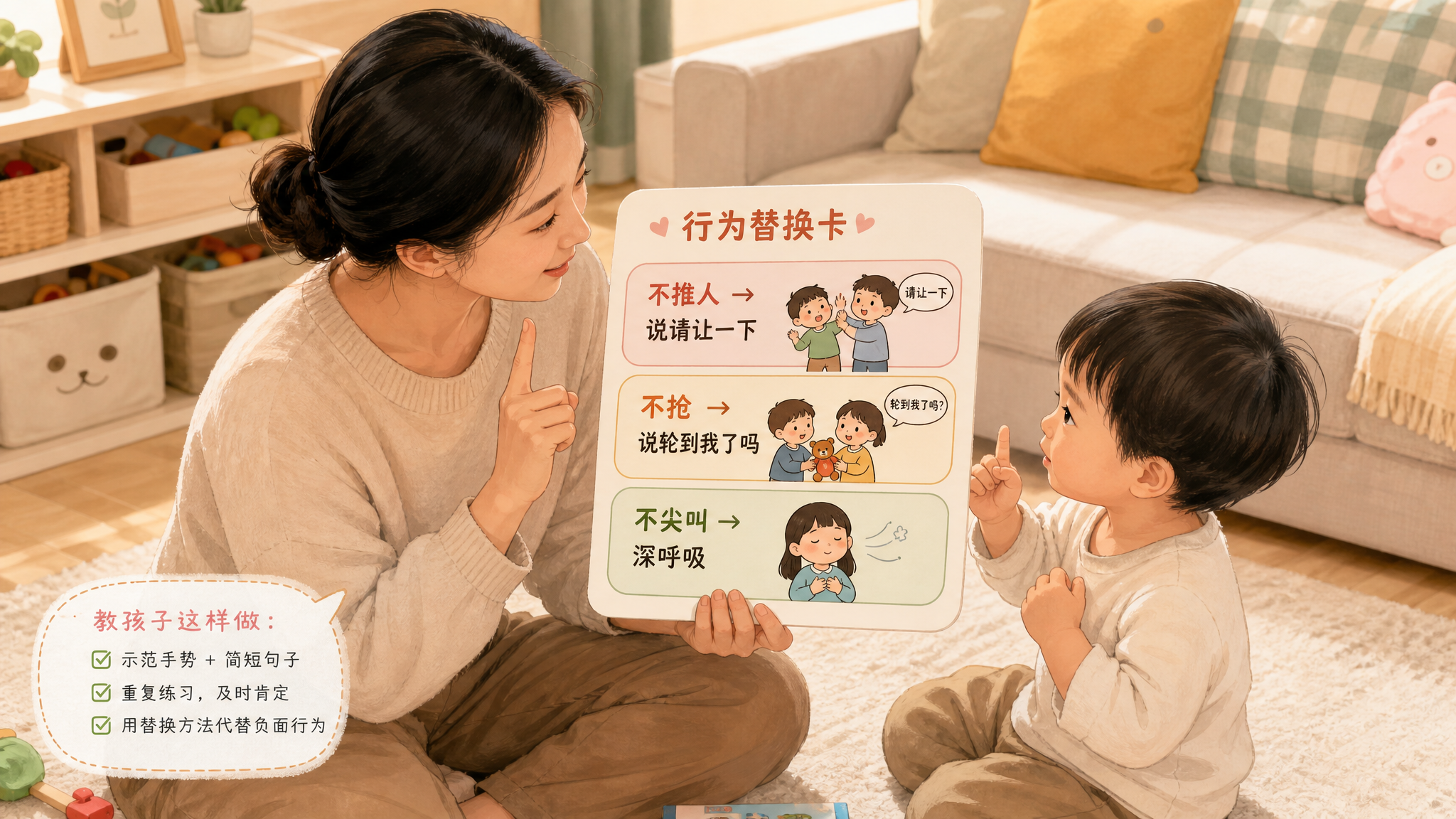 入园后突然推人尖叫？用这3步替代行为就够了
