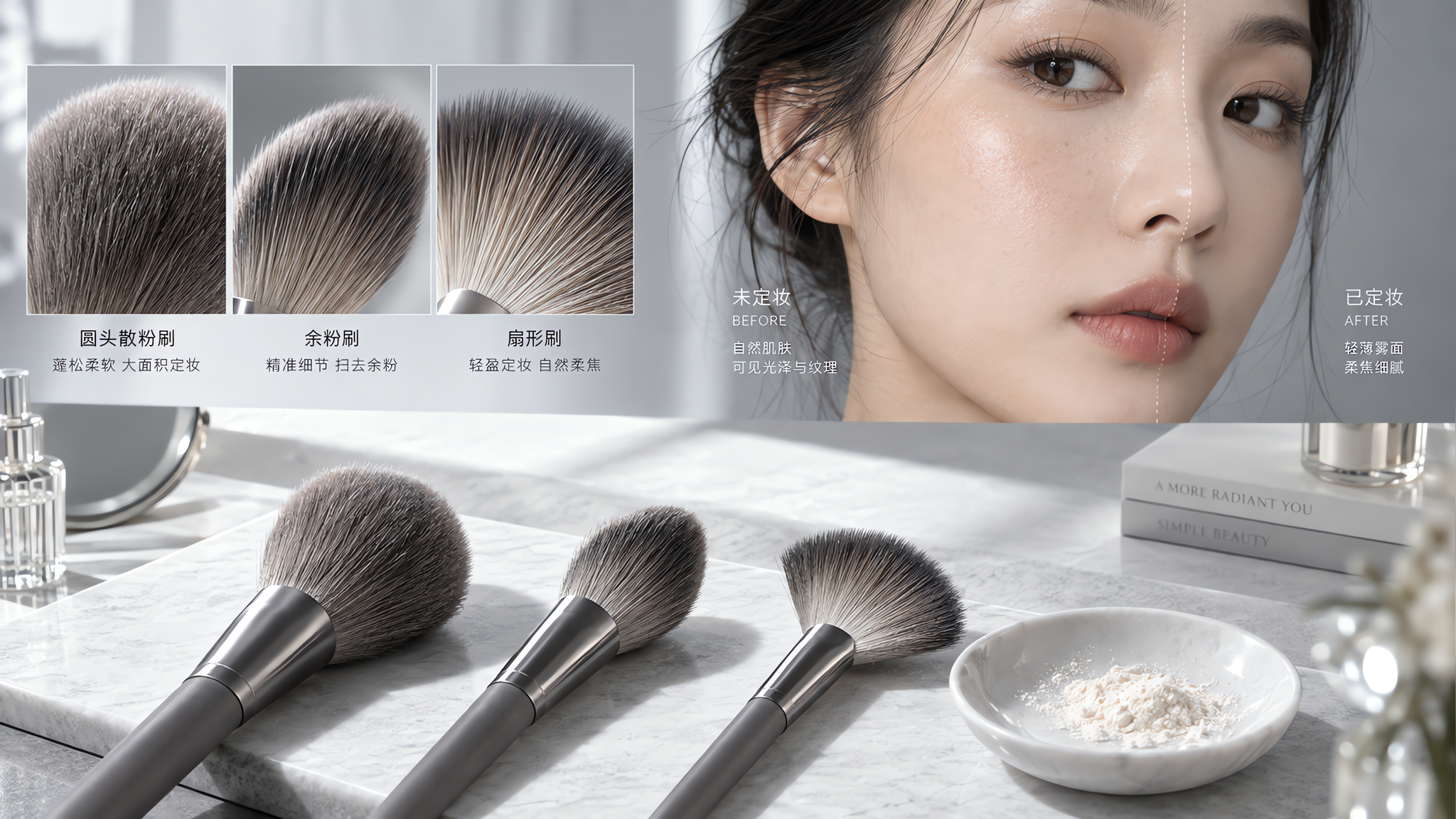 定妆结块别怪散粉：散粉刷、余粉刷、扇形刷差在哪