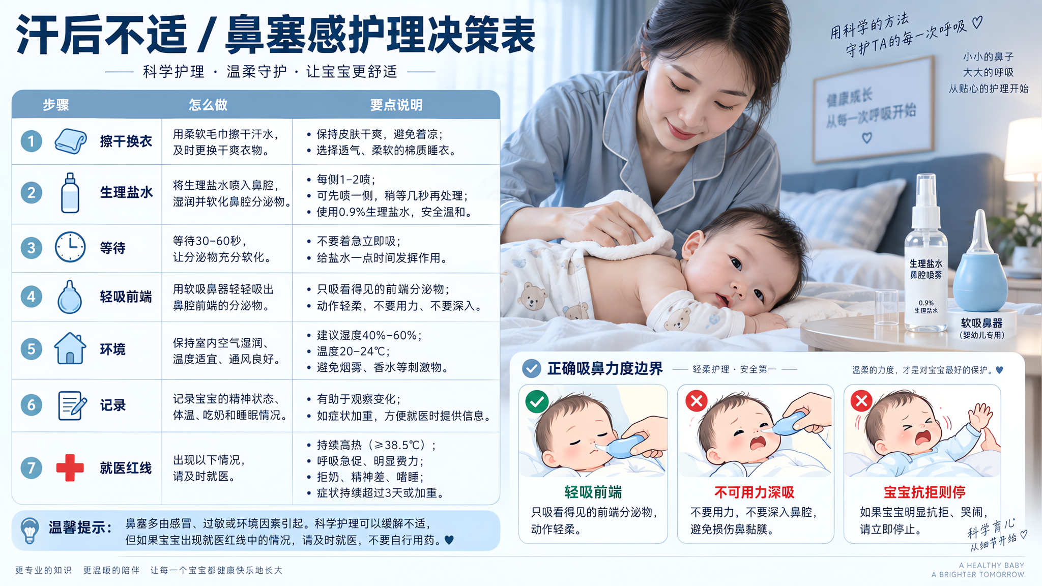 立秋温差期宝宝早上像鼻塞：先别捂，按这张护理表做
