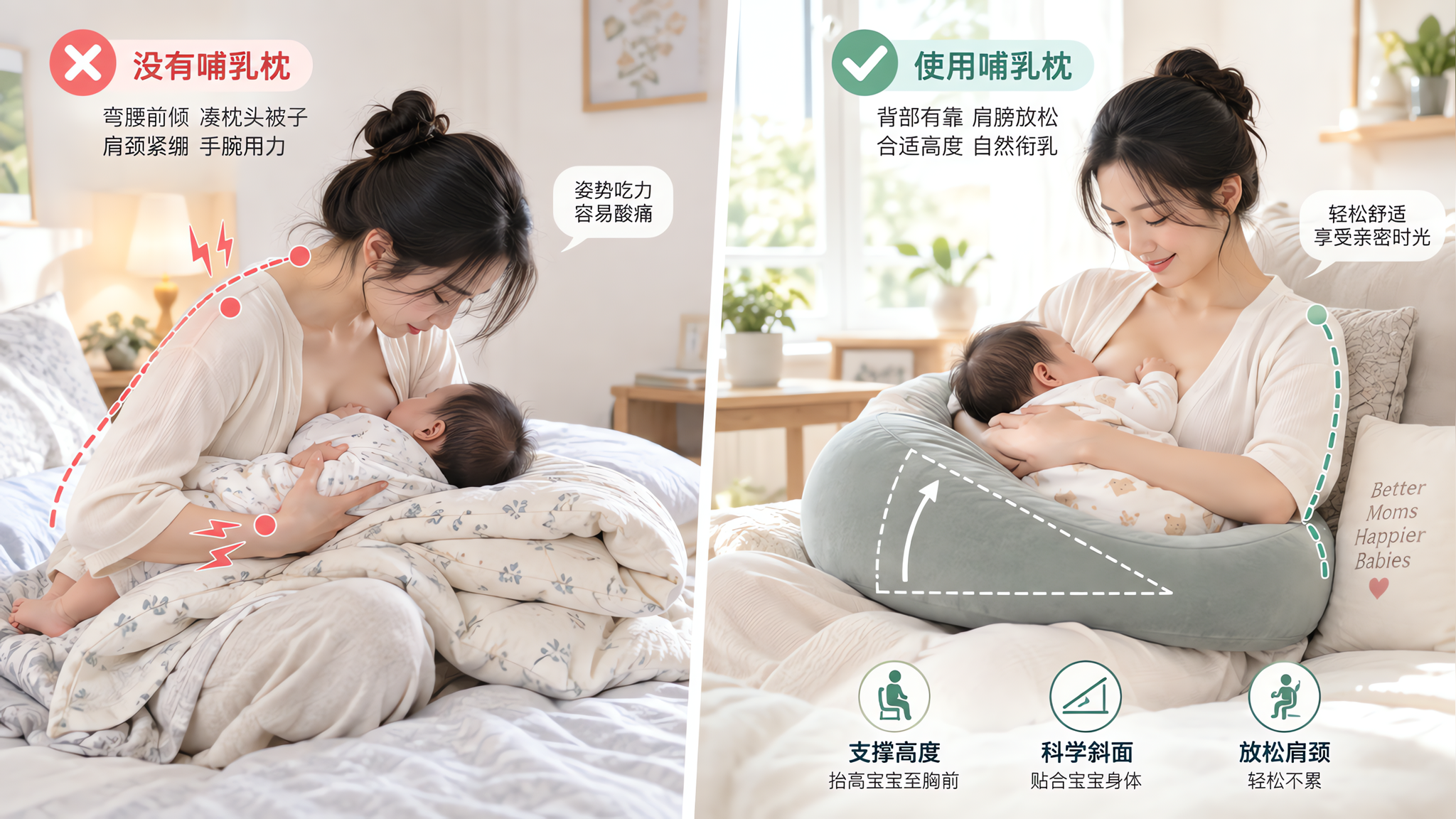 哺乳枕别看颜值：护腰护手腕就看高度+角度
