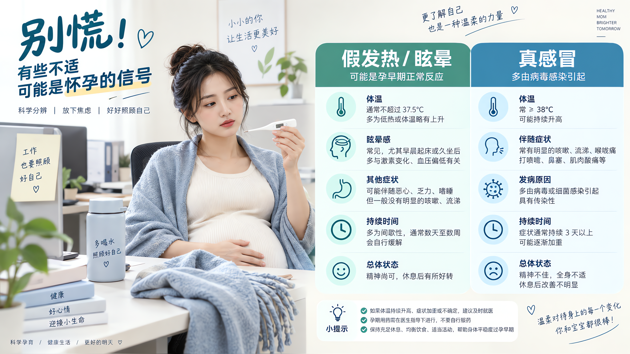 孕早期热到心慌头晕：先别当感冒，按这5步稳住