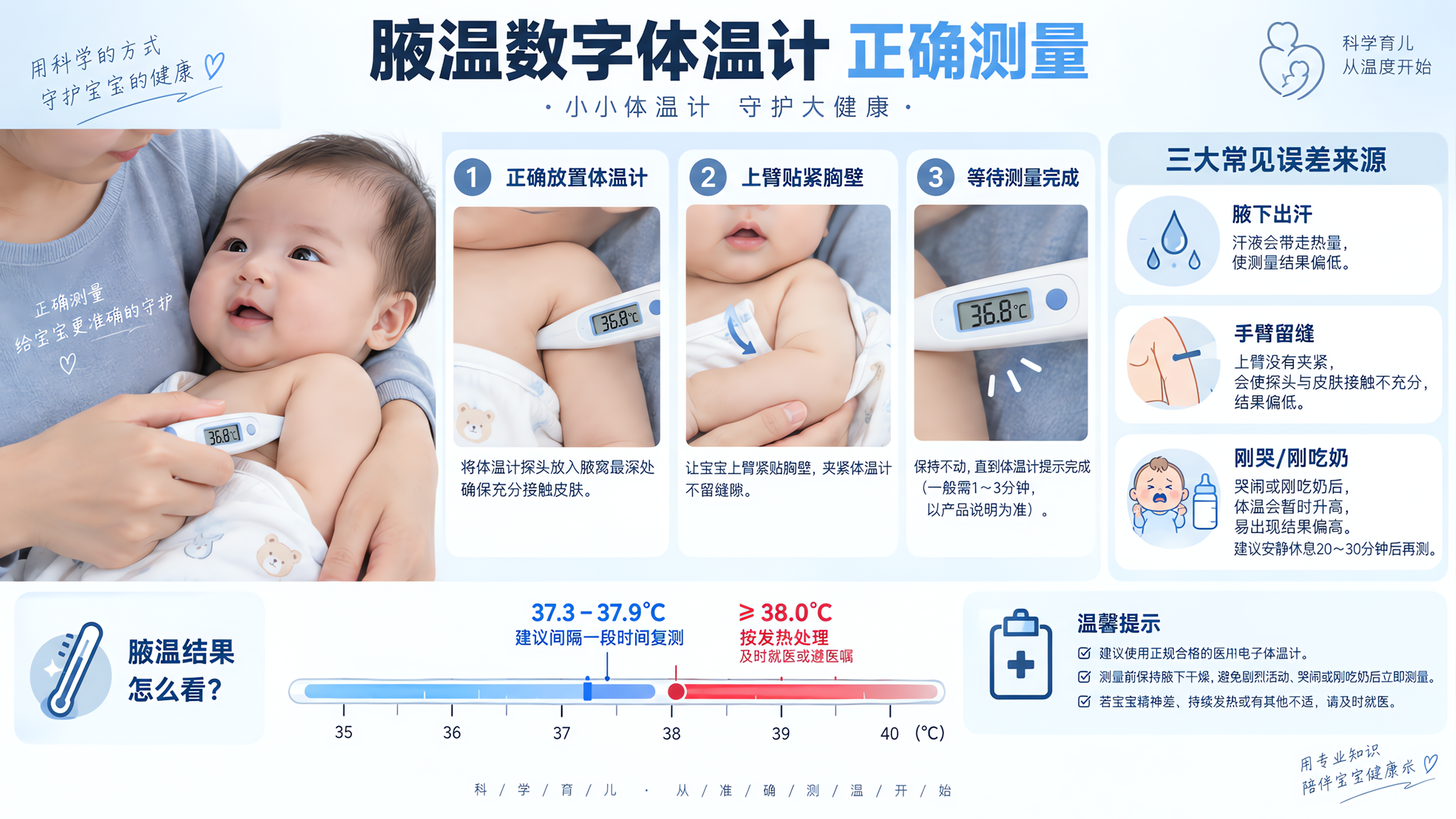 宝宝摸着烫不等于发烧：腋温8步法和就医红线