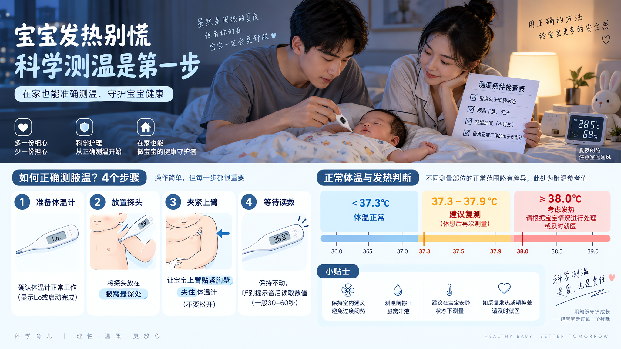 宝宝摸着烫不等于发烧：腋温测量8步和就医红线