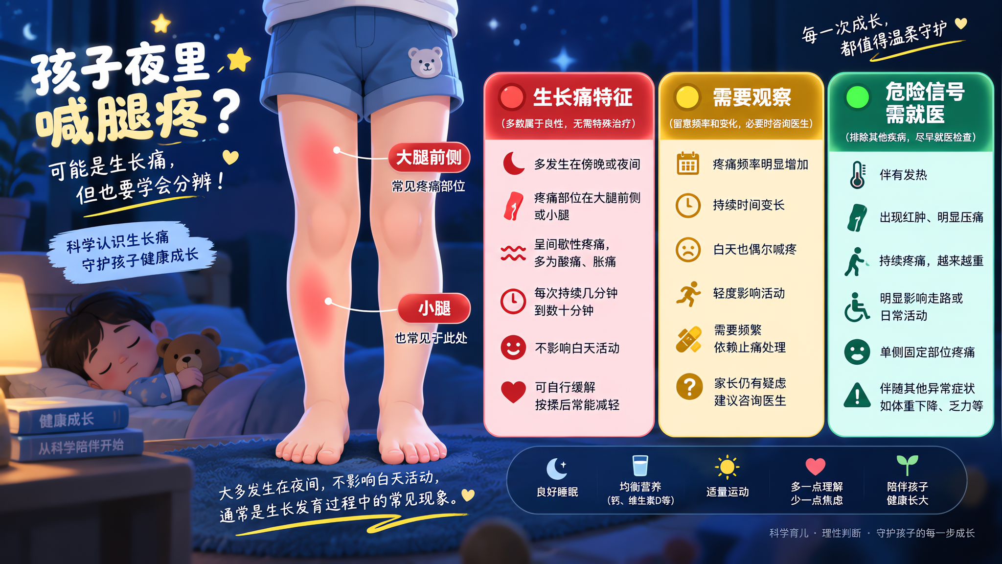 宝宝半夜腿痛别急着补钙：3个特征+4个危险信号