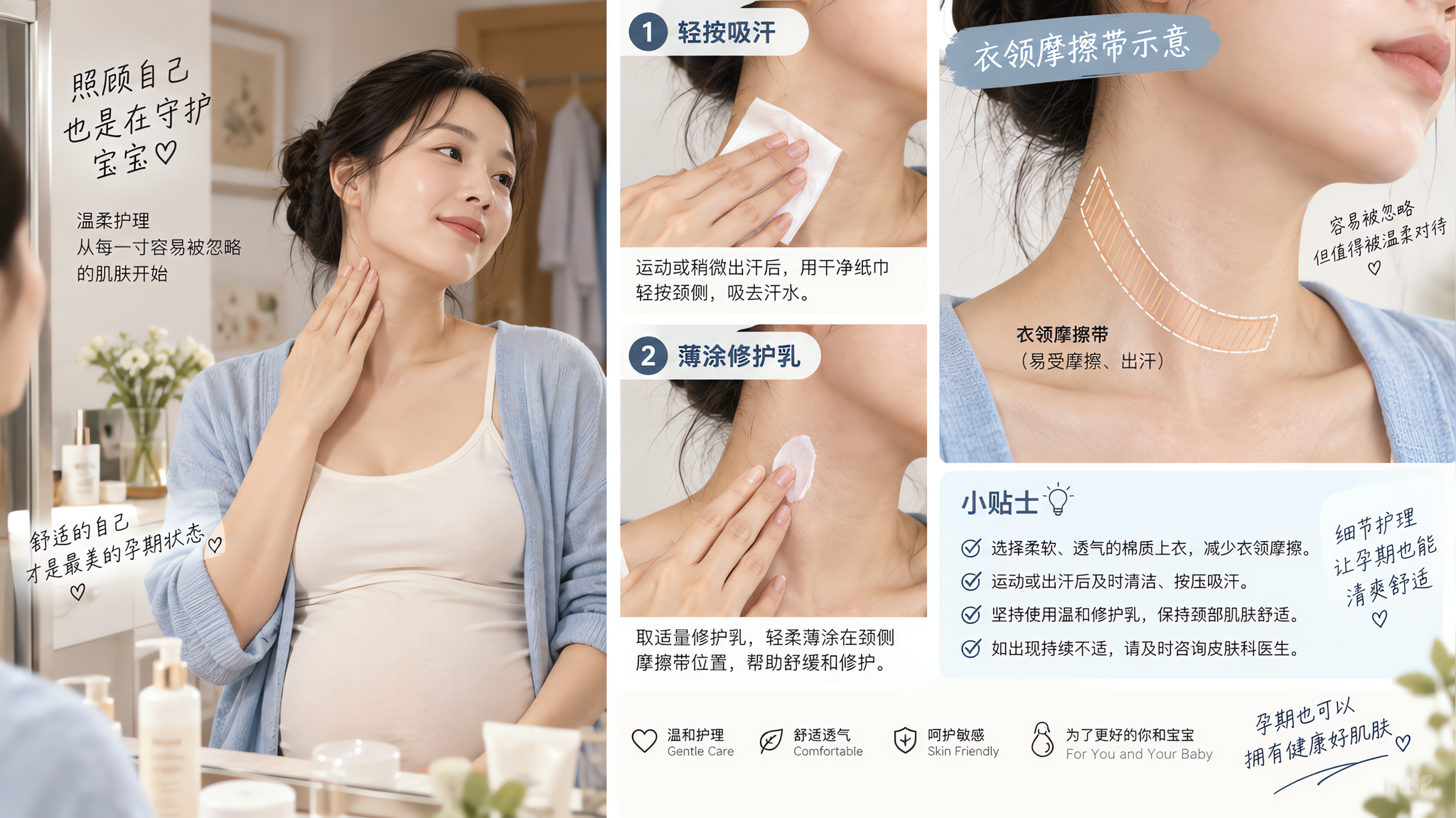 出汗被衣领一磨就红痒？颈侧这样护最稳
