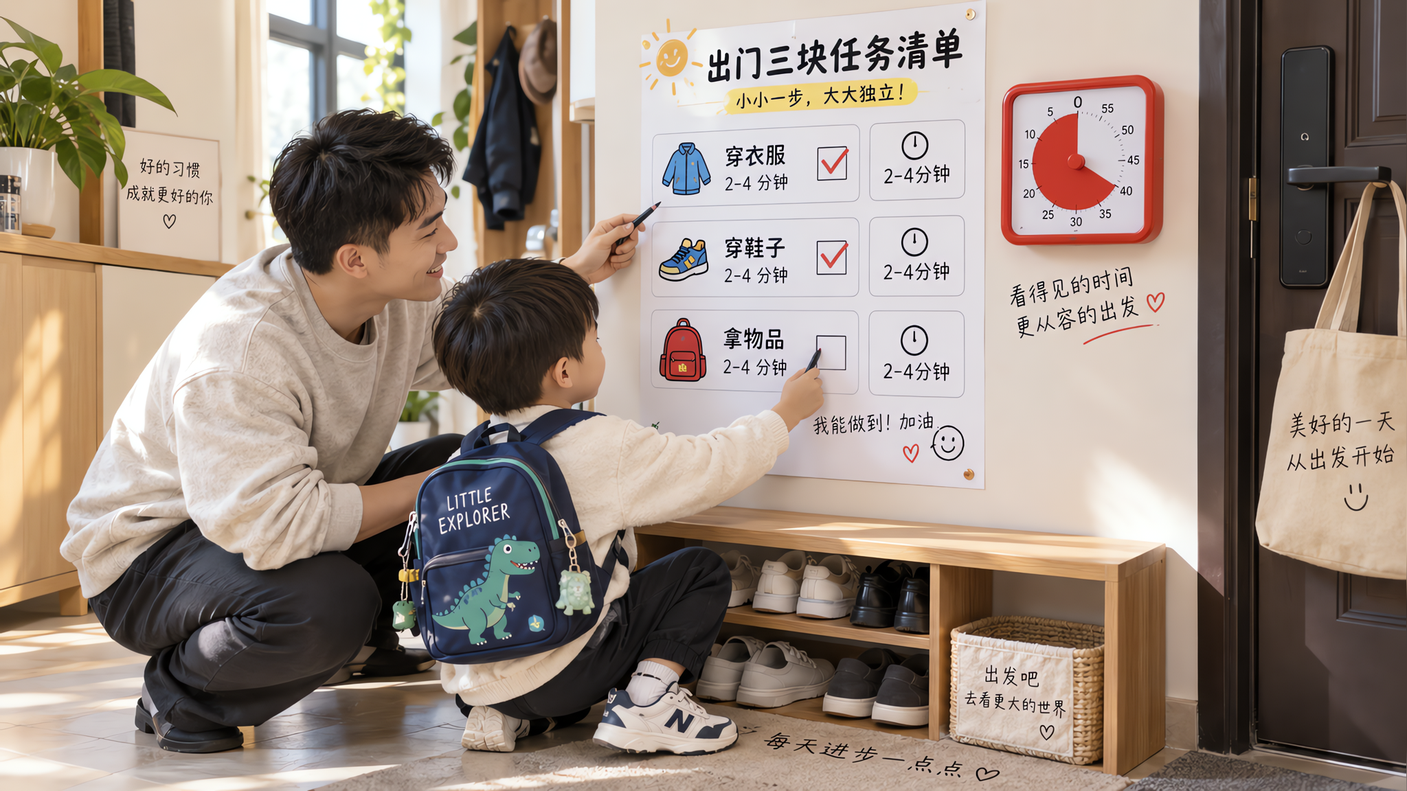 孩子磨蹭别再吼了：一套“可视计时+三块任务”出门SOP