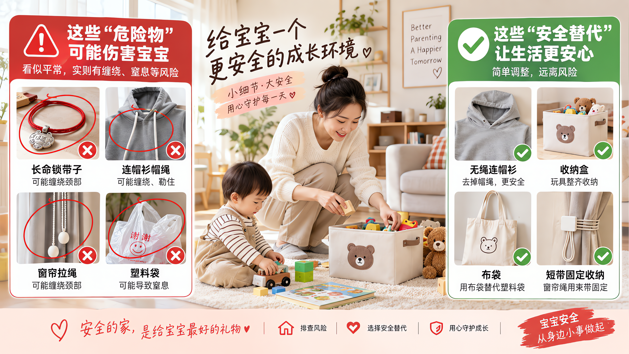 1-3岁最该收走的4样东西：带子、绳子、连帽绳、塑料袋