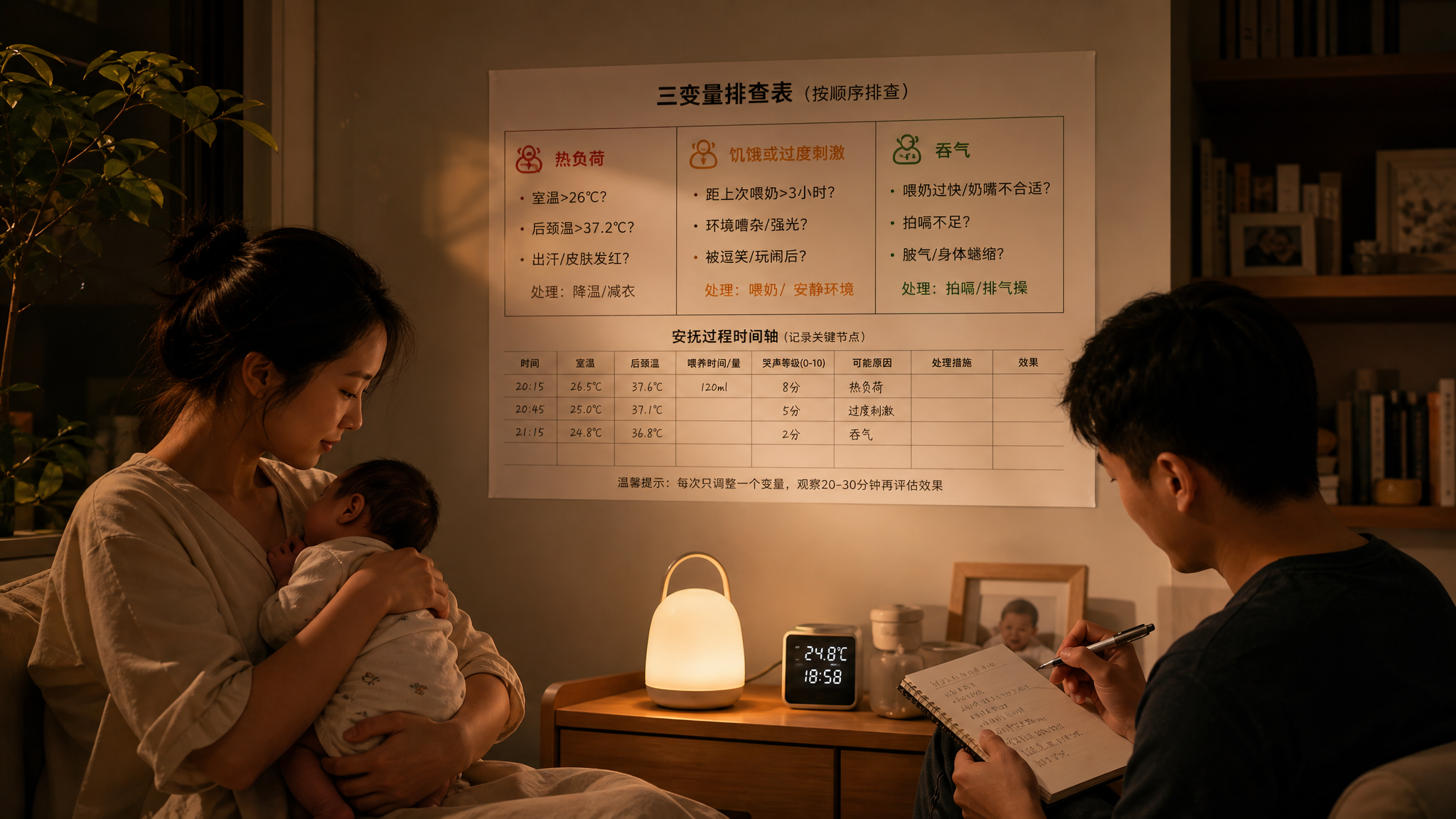 宝宝每天傍晚哭到挺直？按热、饿、吞气三步排查