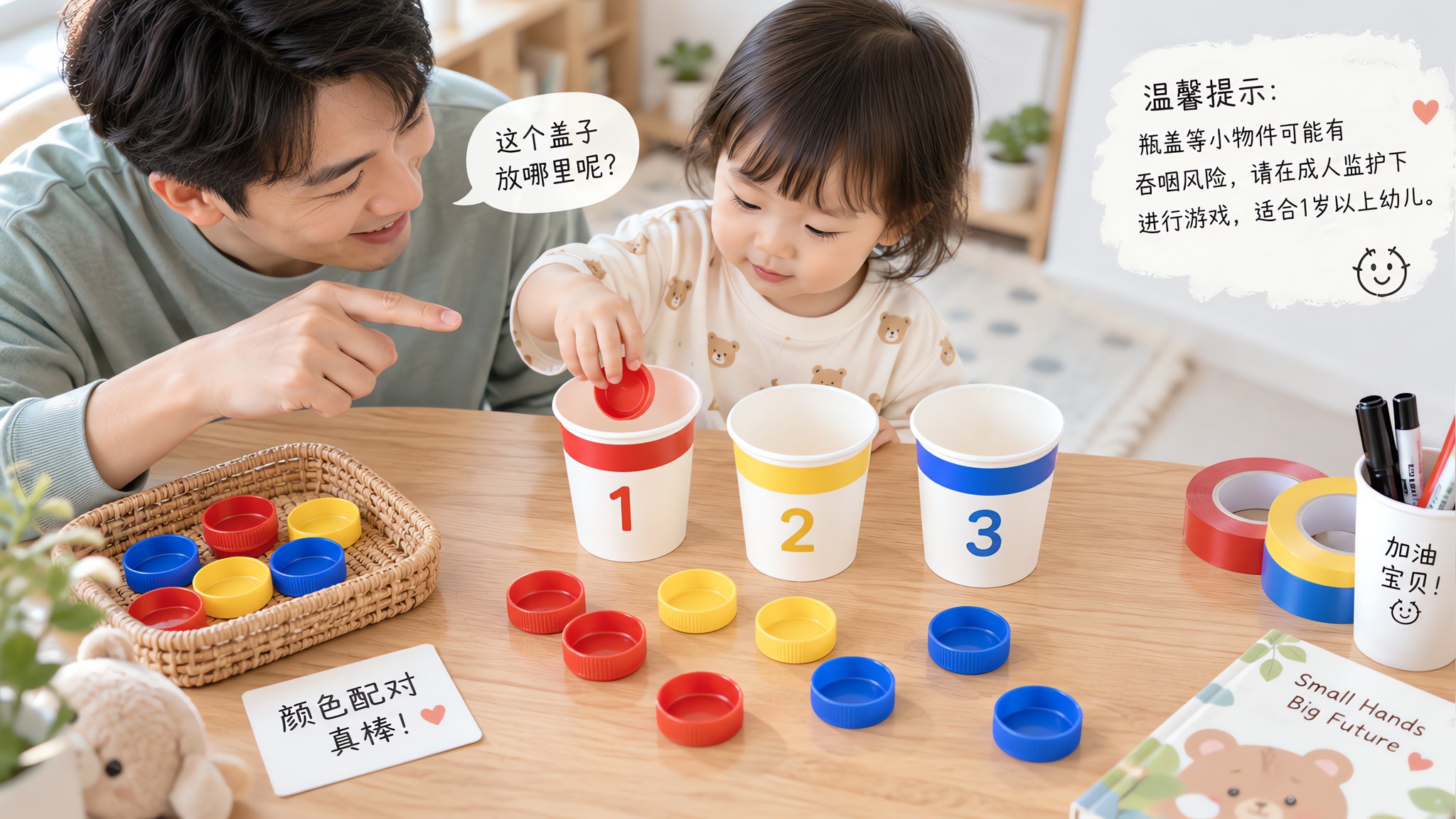 孩子爱“倒出来就乱撒”？用瓶盖杯子做4个规则游戏