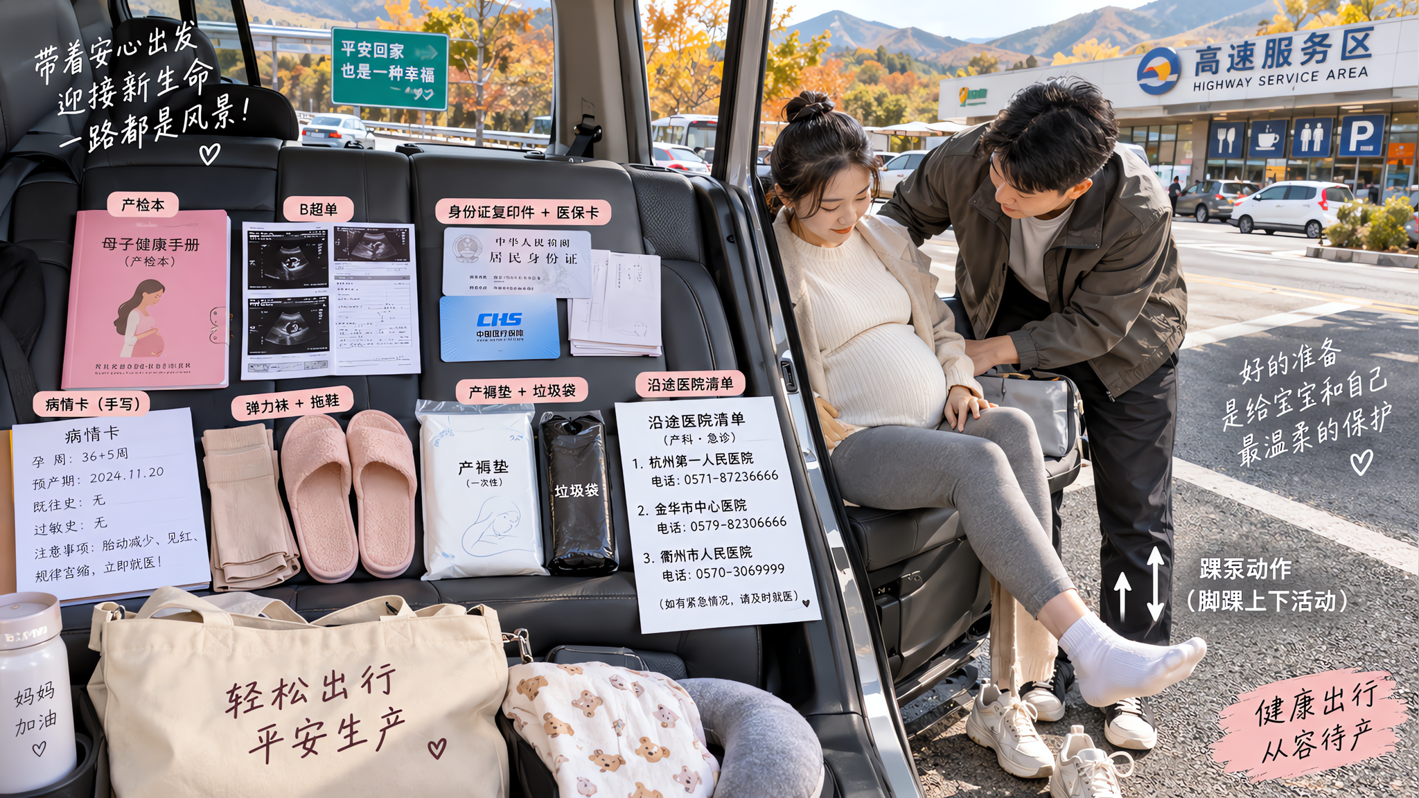 孕晚期国庆长途出行别硬扛：移动产检包6件+防血栓动作