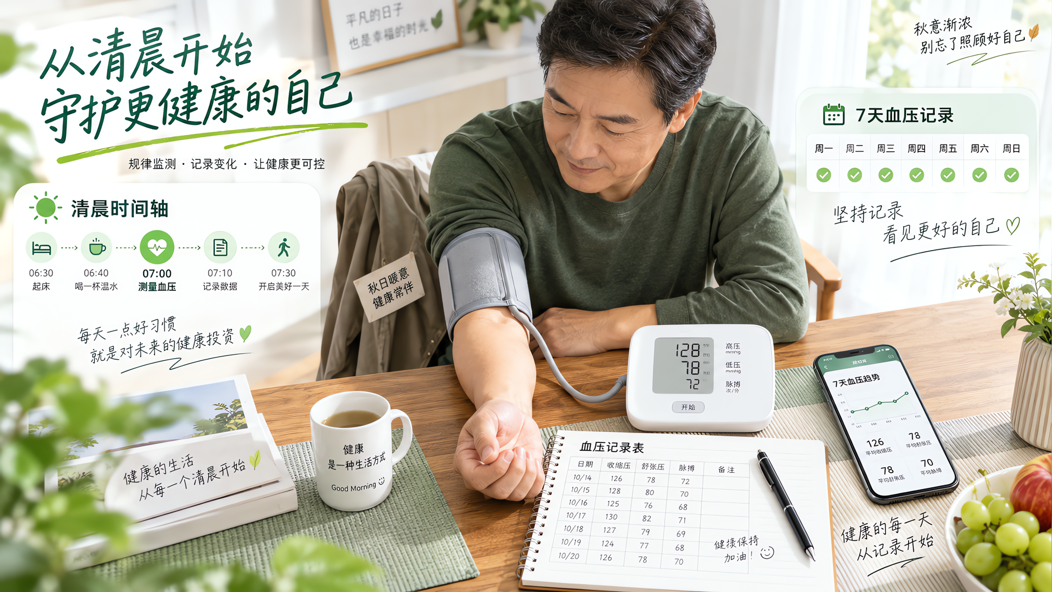 秋分后早起血压忽高忽低？用7天家庭监测抓住晨峰