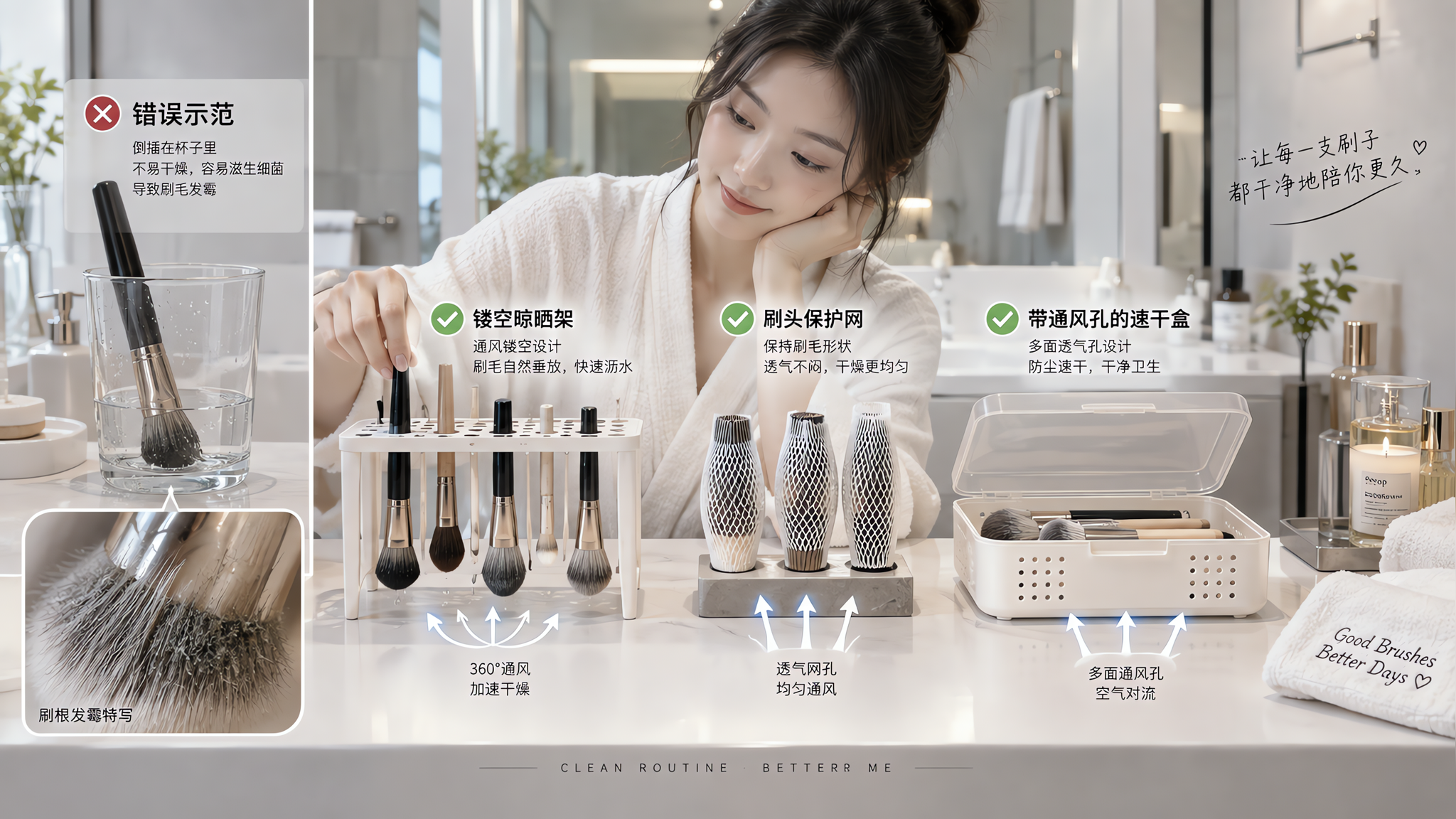 化妆刷别再倒插晾干了：防霉不炸毛就看这5点