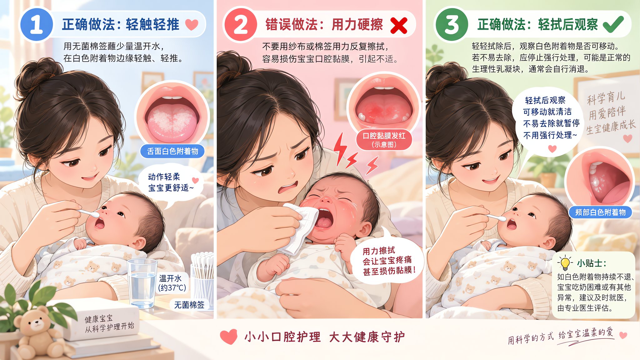 宝宝口腔白膜别硬擦：棉签轻拭先分清