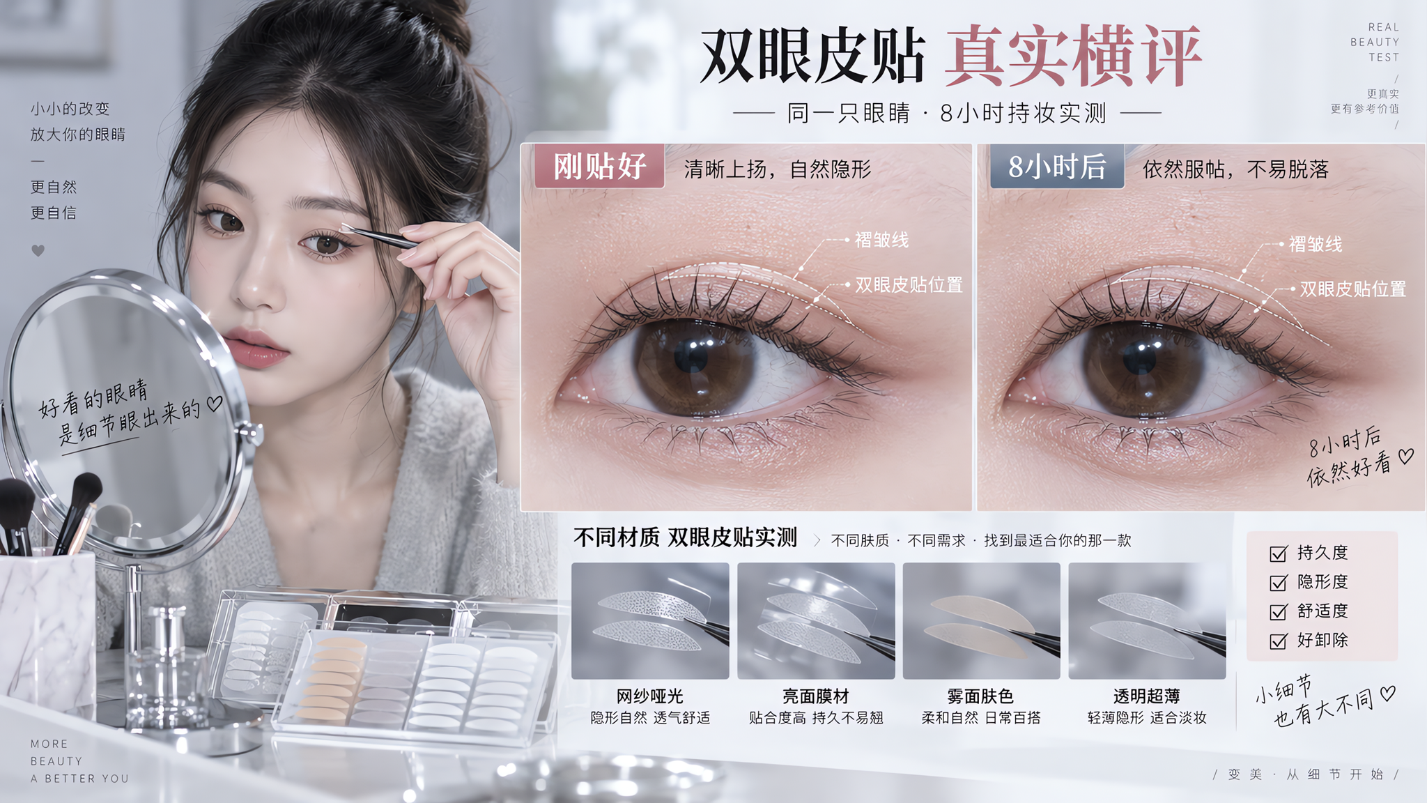 双眼皮贴别再凭手感买：5个维度避开翘边反光