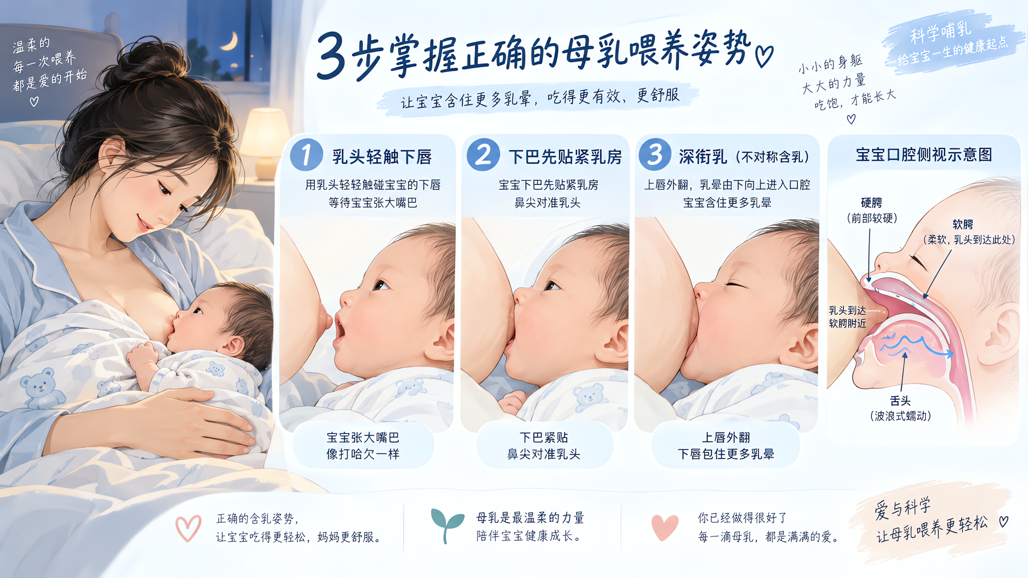 夜里喂奶像上刑？多半是浅衔乳，3步触觉顺序让含接变深