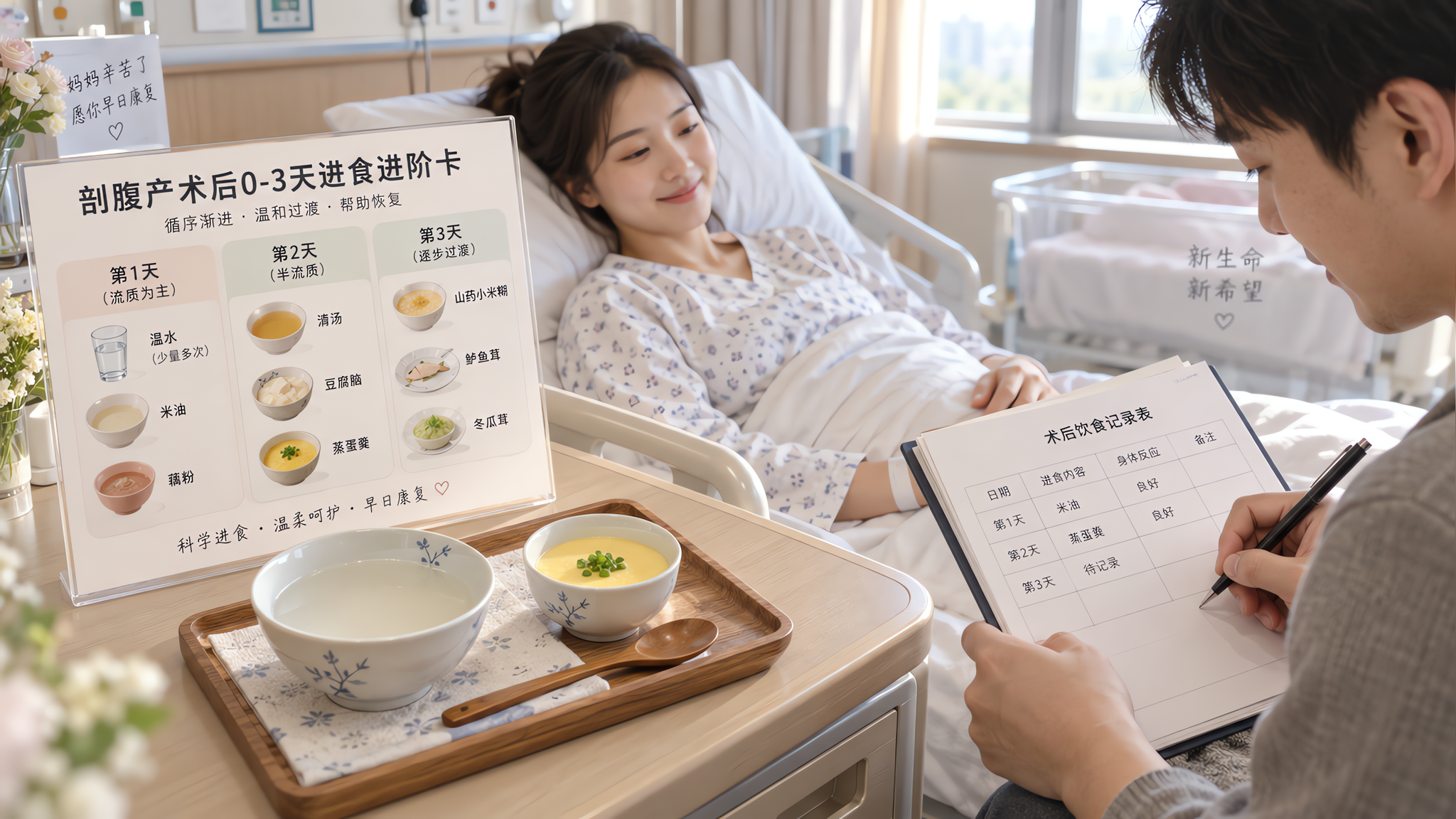 剖腹产术后胀气别硬灌偏方：0-3天吃喝下床清单